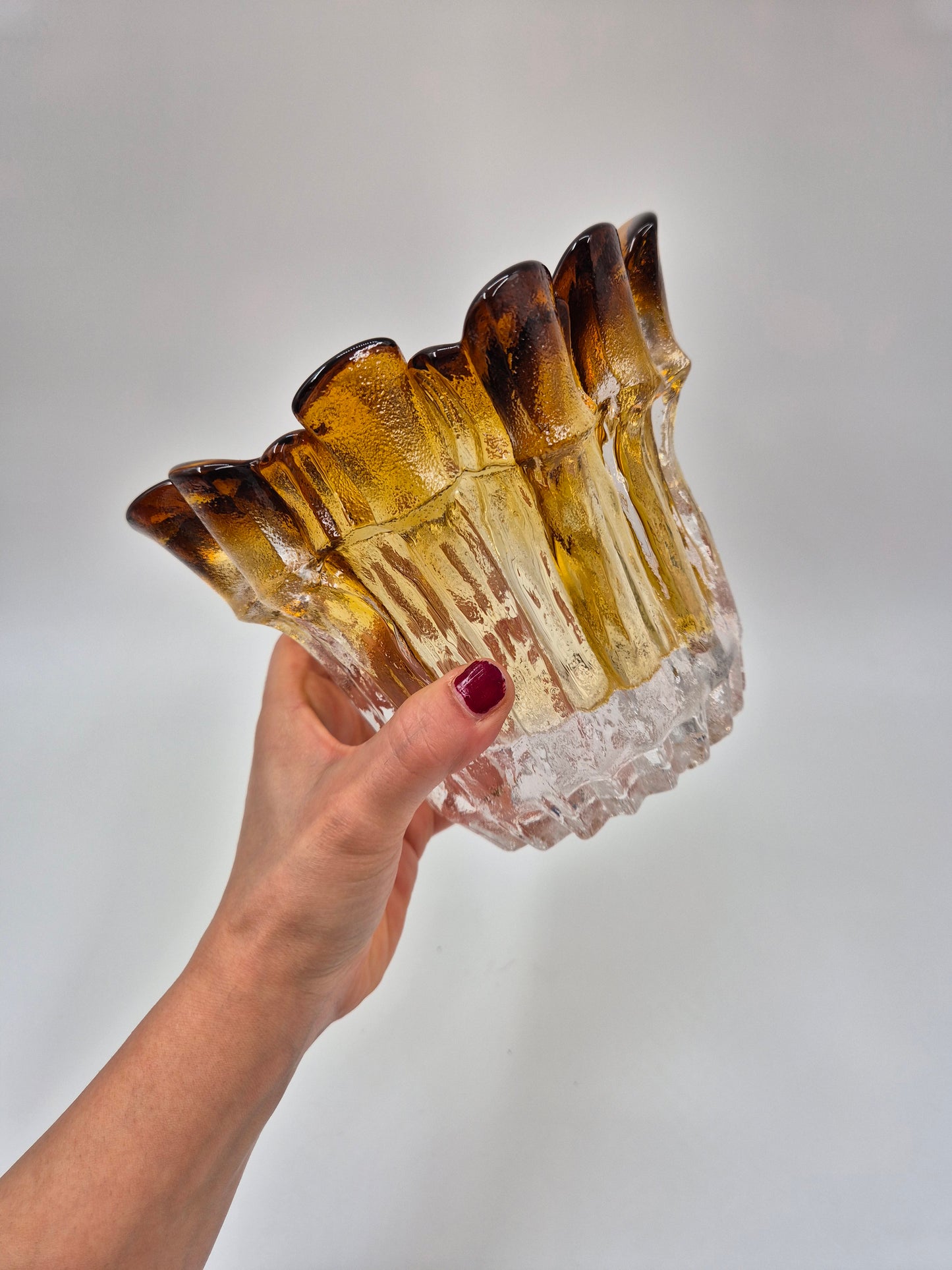 Vintage Humppila Kullervo Amber Glass Vase