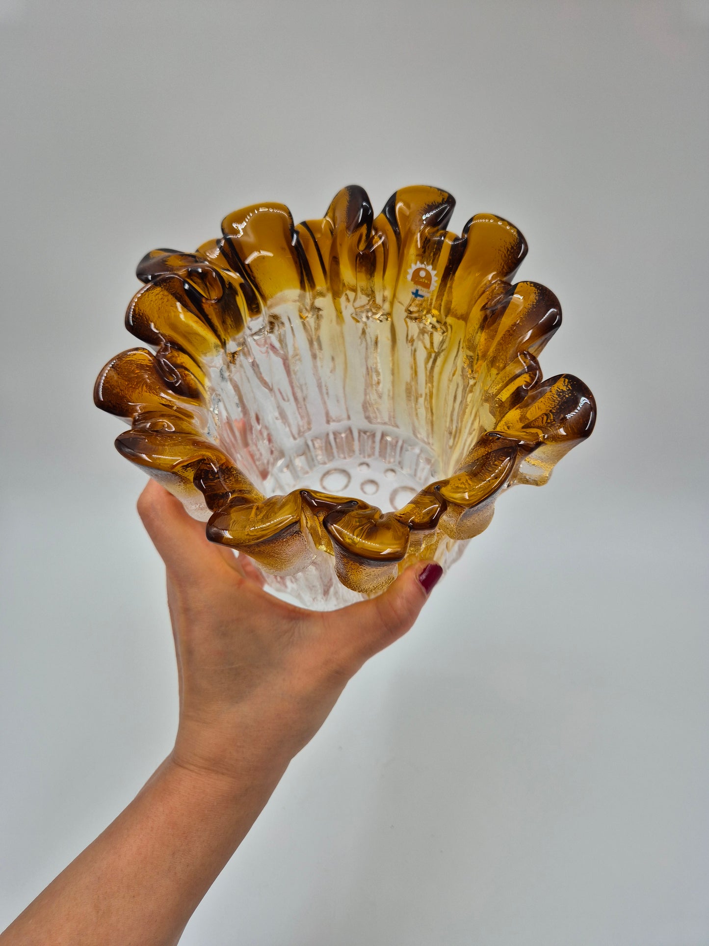 Vintage Humppila Kullervo Amber Glass Vase