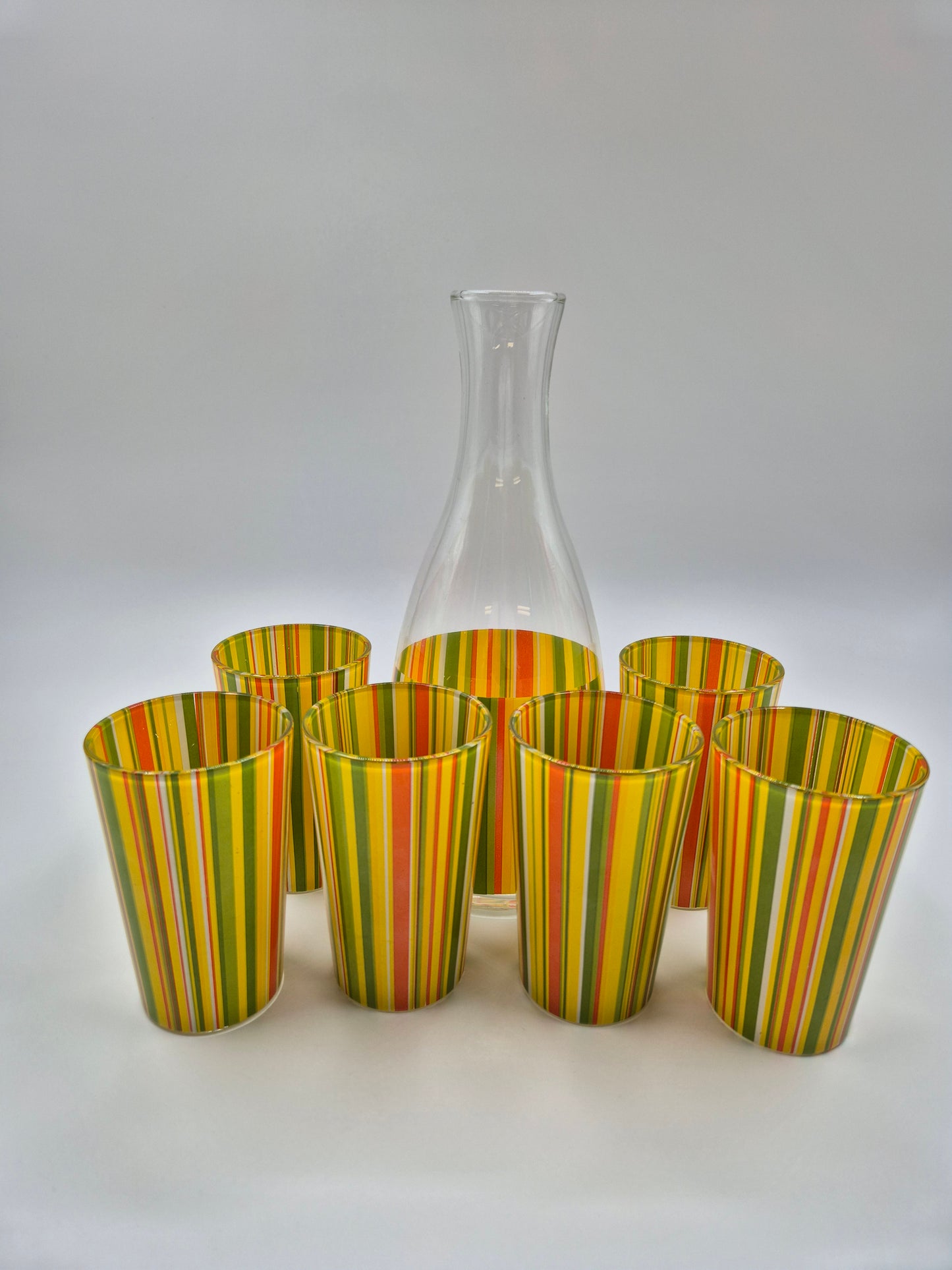 Hand-Painted Retro Glass Carafe Set with 6 Tumblers