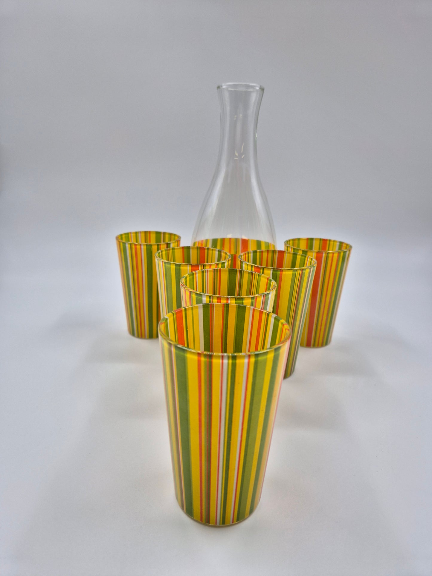 Hand-Painted Retro Glass Carafe Set with 6 Tumblers