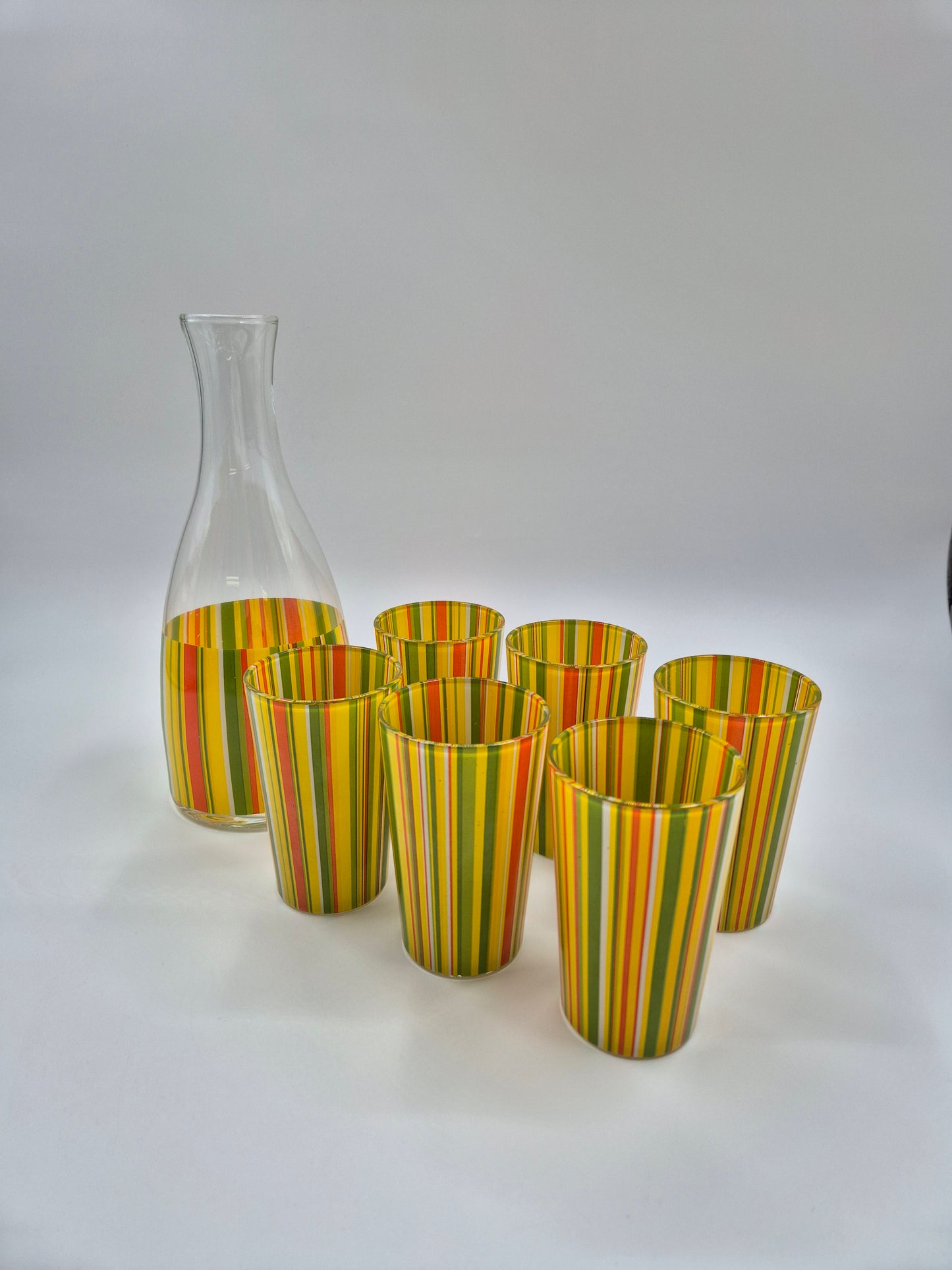 Hand-Painted Retro Glass Carafe Set with 6 Tumblers