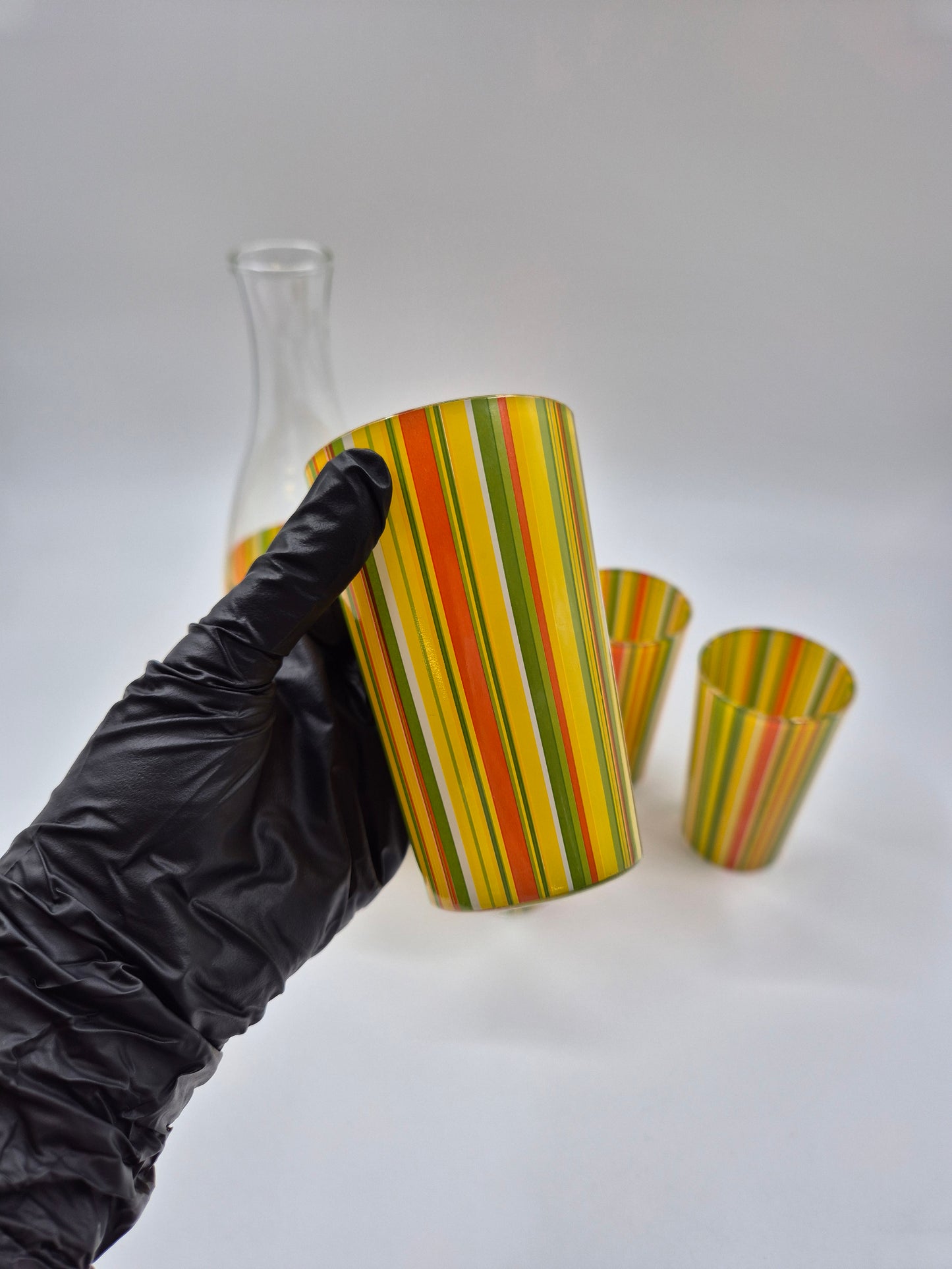 Hand-Painted Retro Glass Carafe Set with 6 Tumblers