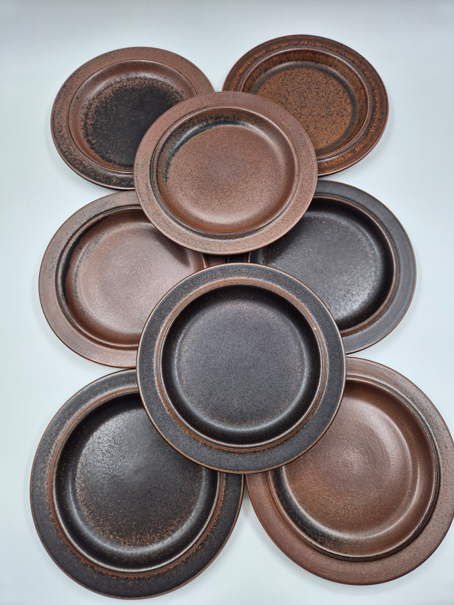 Arabia Ruska Plates Set of 8 – Finnish Vintage Brown Ceramic Dinner Plates