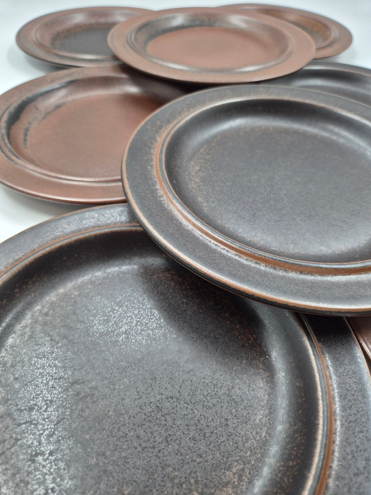 Arabia Ruska Plates Set of 8 – Finnish Vintage Brown Ceramic Dinner Plates