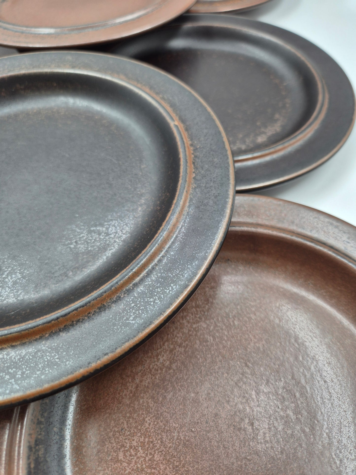 Arabia Ruska Plates Set of 8 – Finnish Vintage Brown Ceramic Dinner Plates