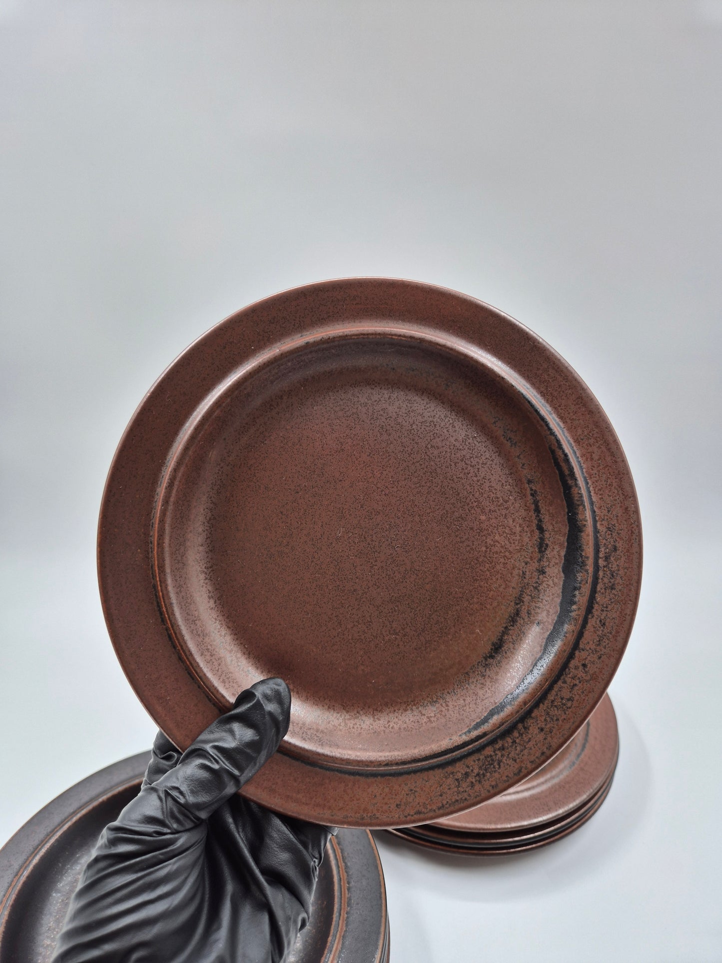 Arabia Ruska Plates Set of 8 – Finnish Vintage Brown Ceramic Dinner Plates