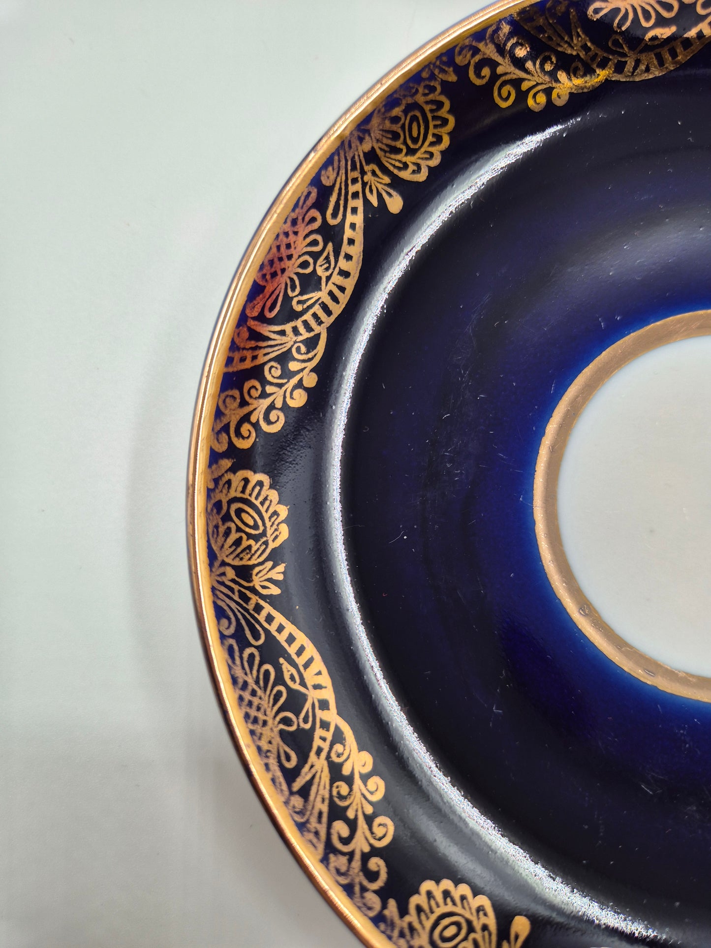 Lomonosov Cobalt Blue Cup & Saucer Floral Gold Porcelain USSR Vintage - Set of Four