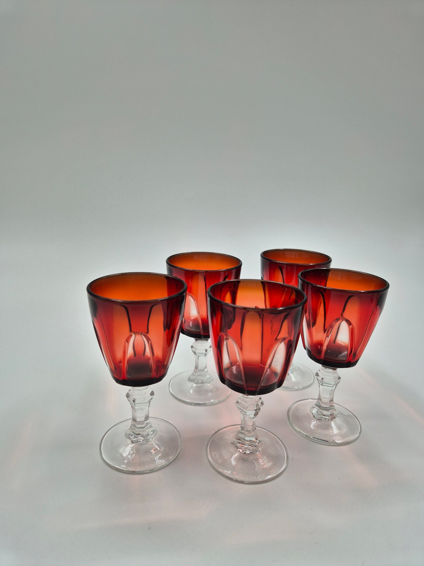 Set of 5 Cristal d’Arques Durand Shot Glasses – Ruby Red Vintage Snaps Glasses France