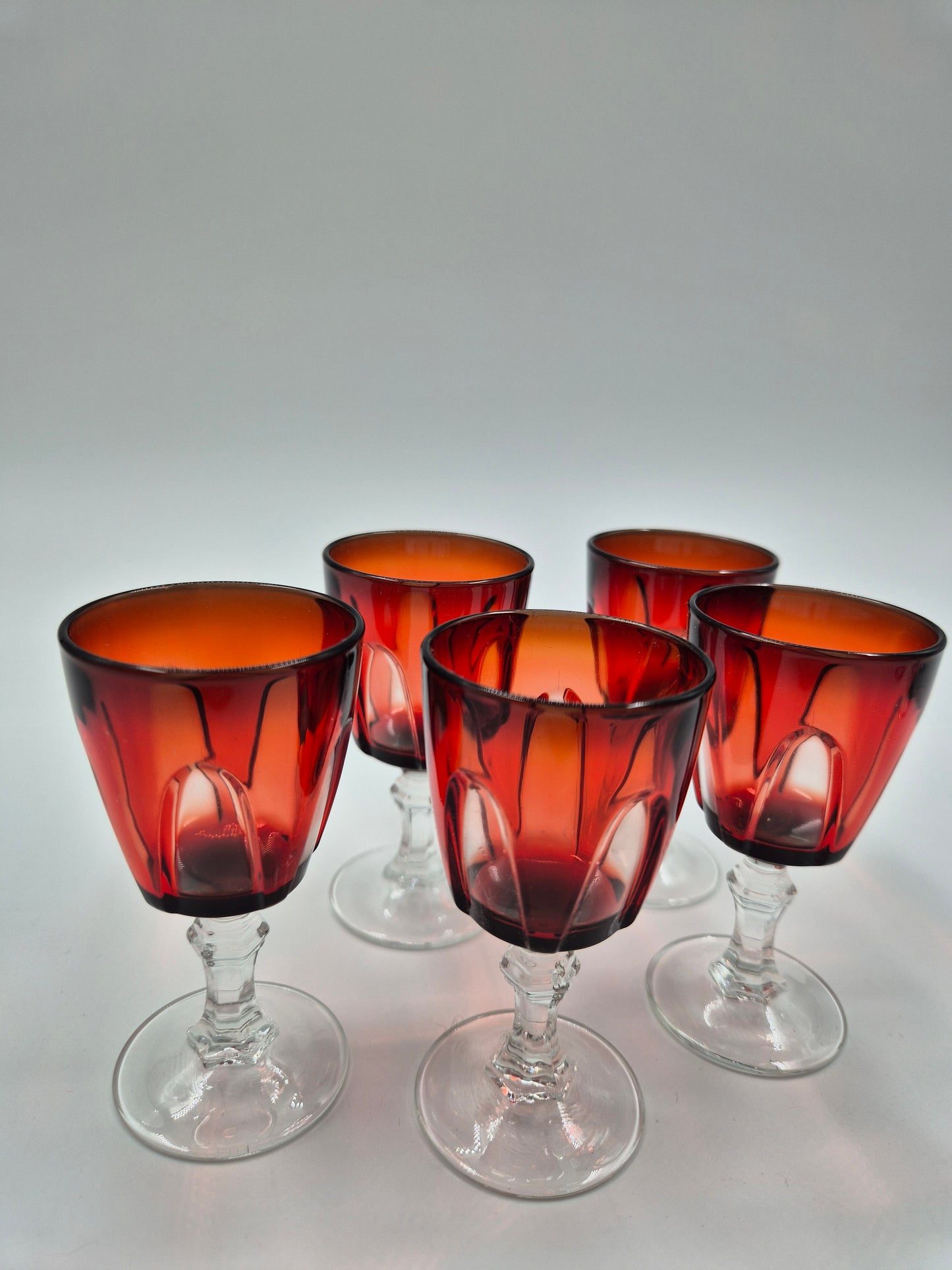 Set of 5 Cristal d’Arques Durand Shot Glasses – Ruby Red Vintage Snaps Glasses France