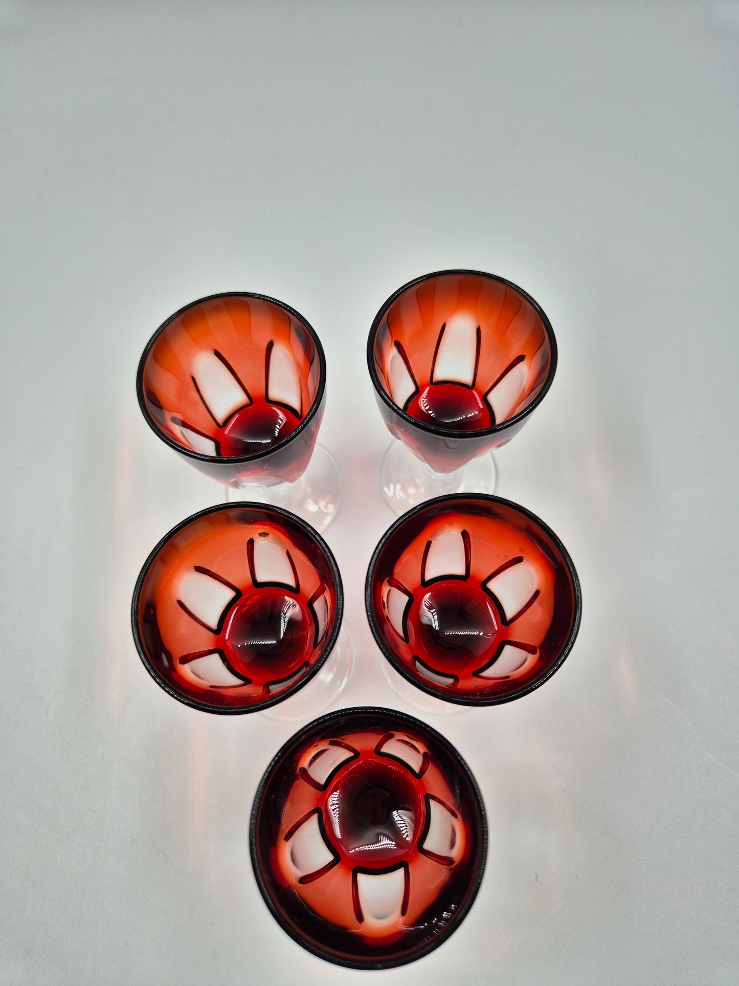 Set of 5 Cristal d’Arques Durand Shot Glasses – Ruby Red Vintage Snaps Glasses France
