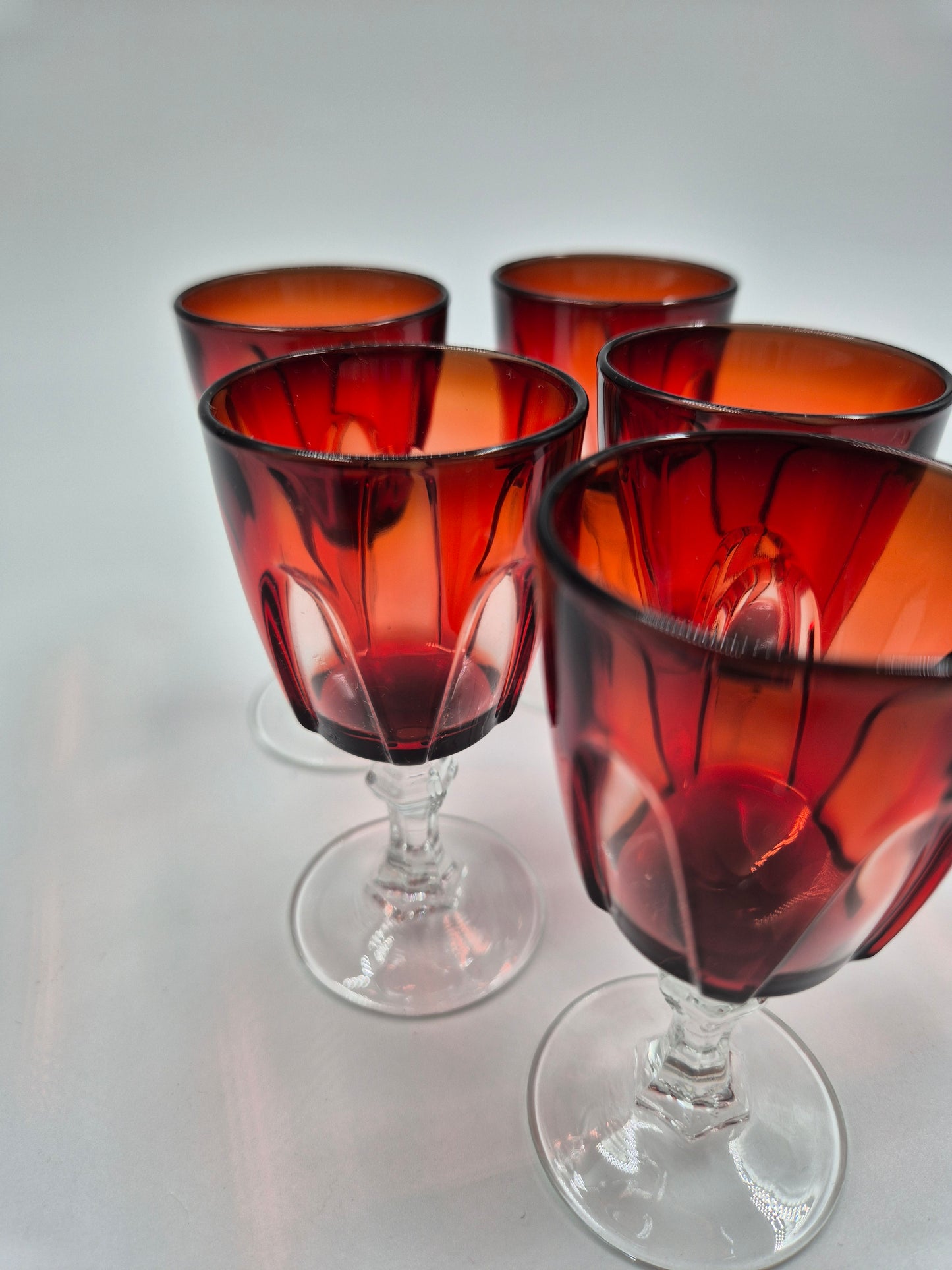 Set of 5 Cristal d’Arques Durand Shot Glasses – Ruby Red Vintage Snaps Glasses France