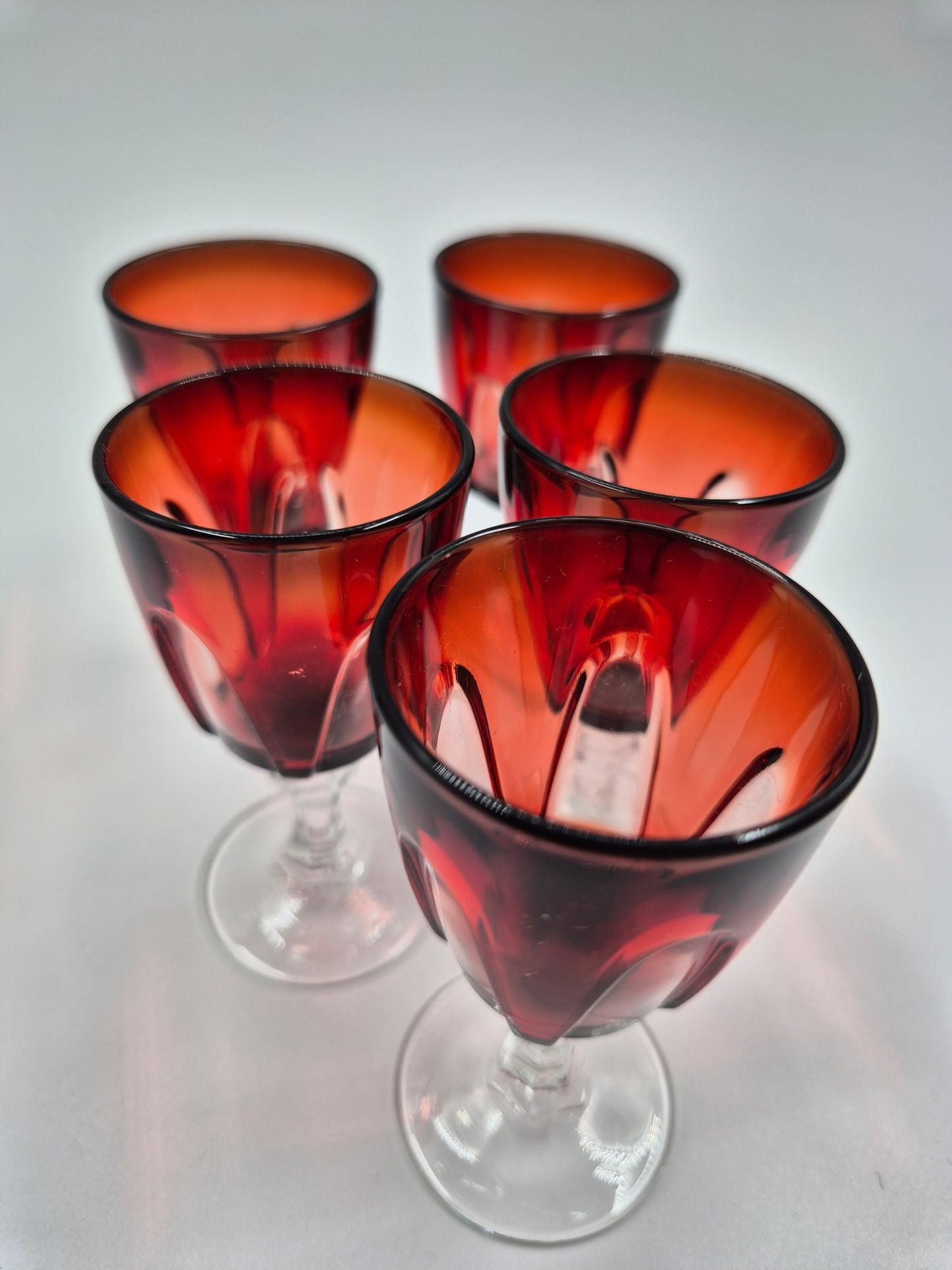 Set of 5 Cristal d’Arques Durand Shot Glasses – Ruby Red Vintage Snaps Glasses France