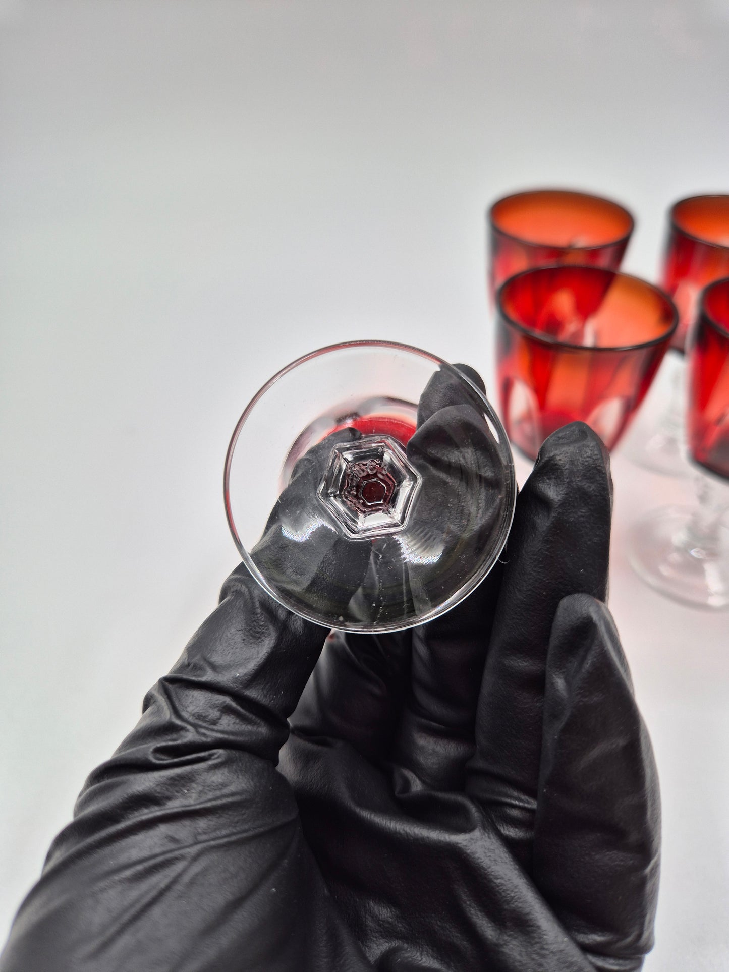 Set of 5 Cristal d’Arques Durand Shot Glasses – Ruby Red Vintage Snaps Glasses France