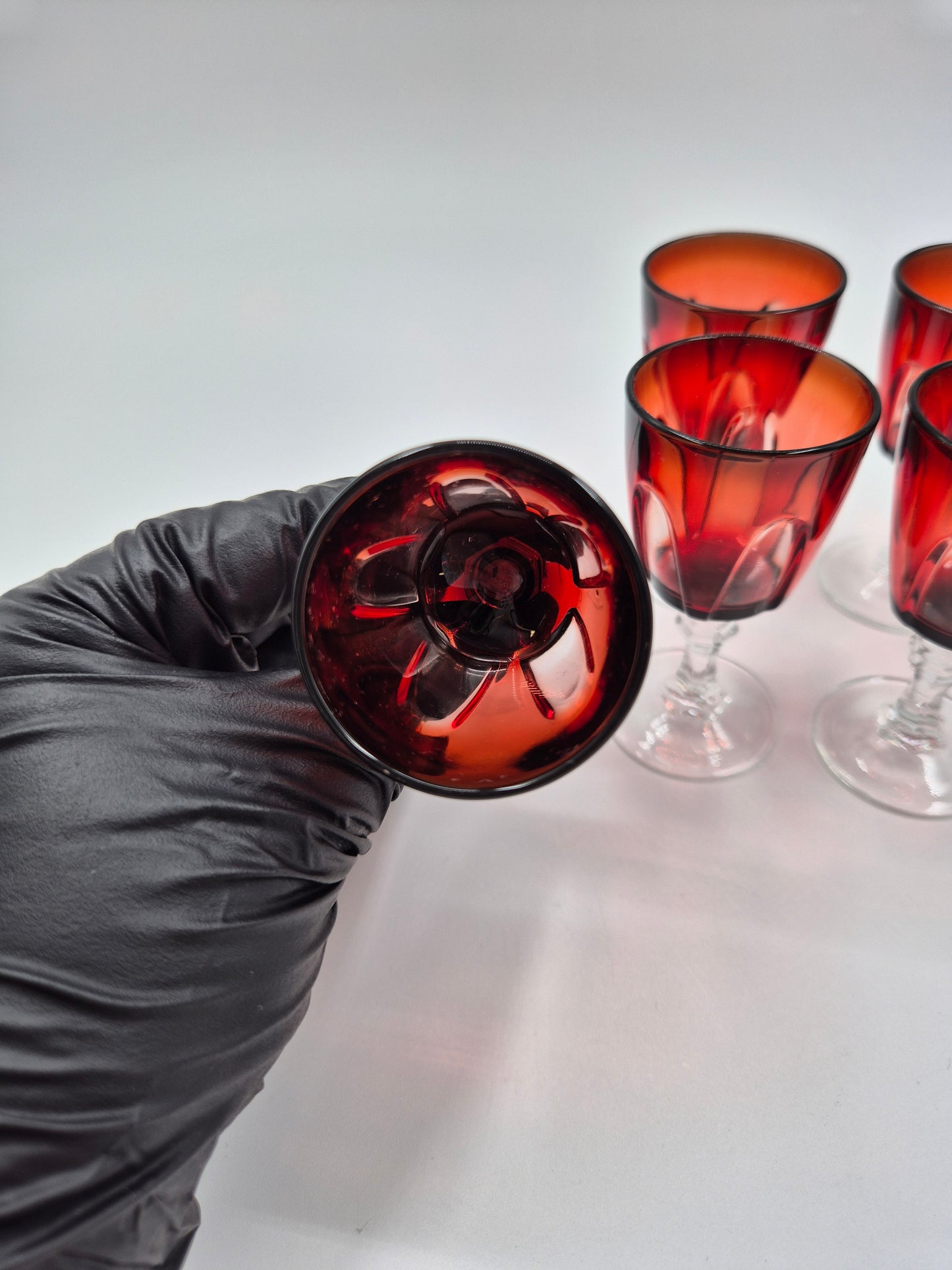 Set of 5 Cristal d’Arques Durand Shot Glasses – Ruby Red Vintage Snaps Glasses France
