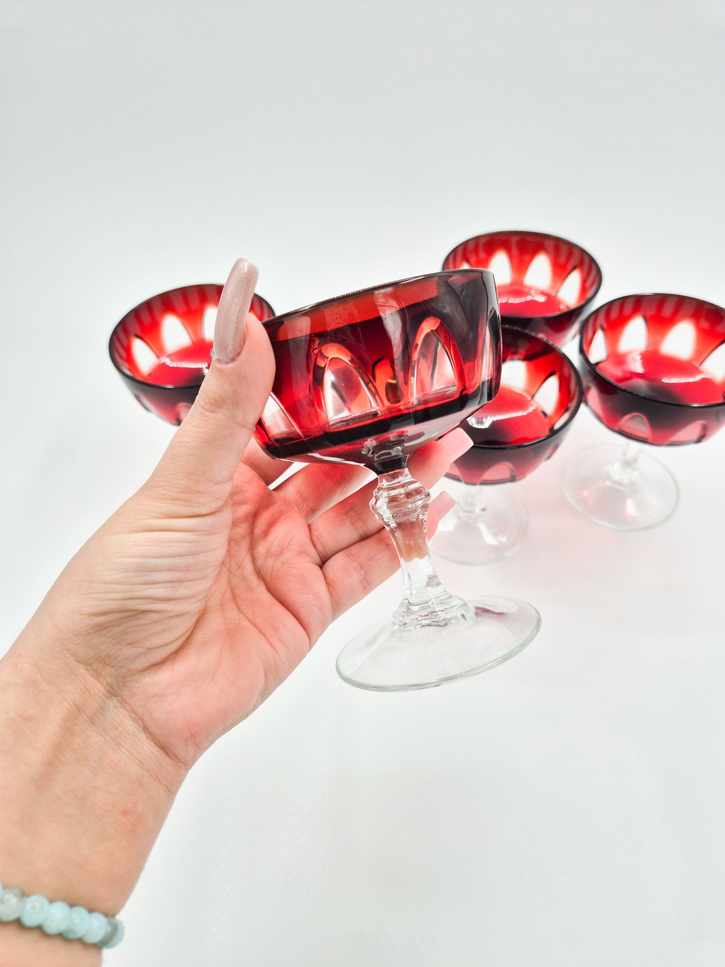 Set of 5 Luminarc Rubilux Ruby Red Coupe Glasses
