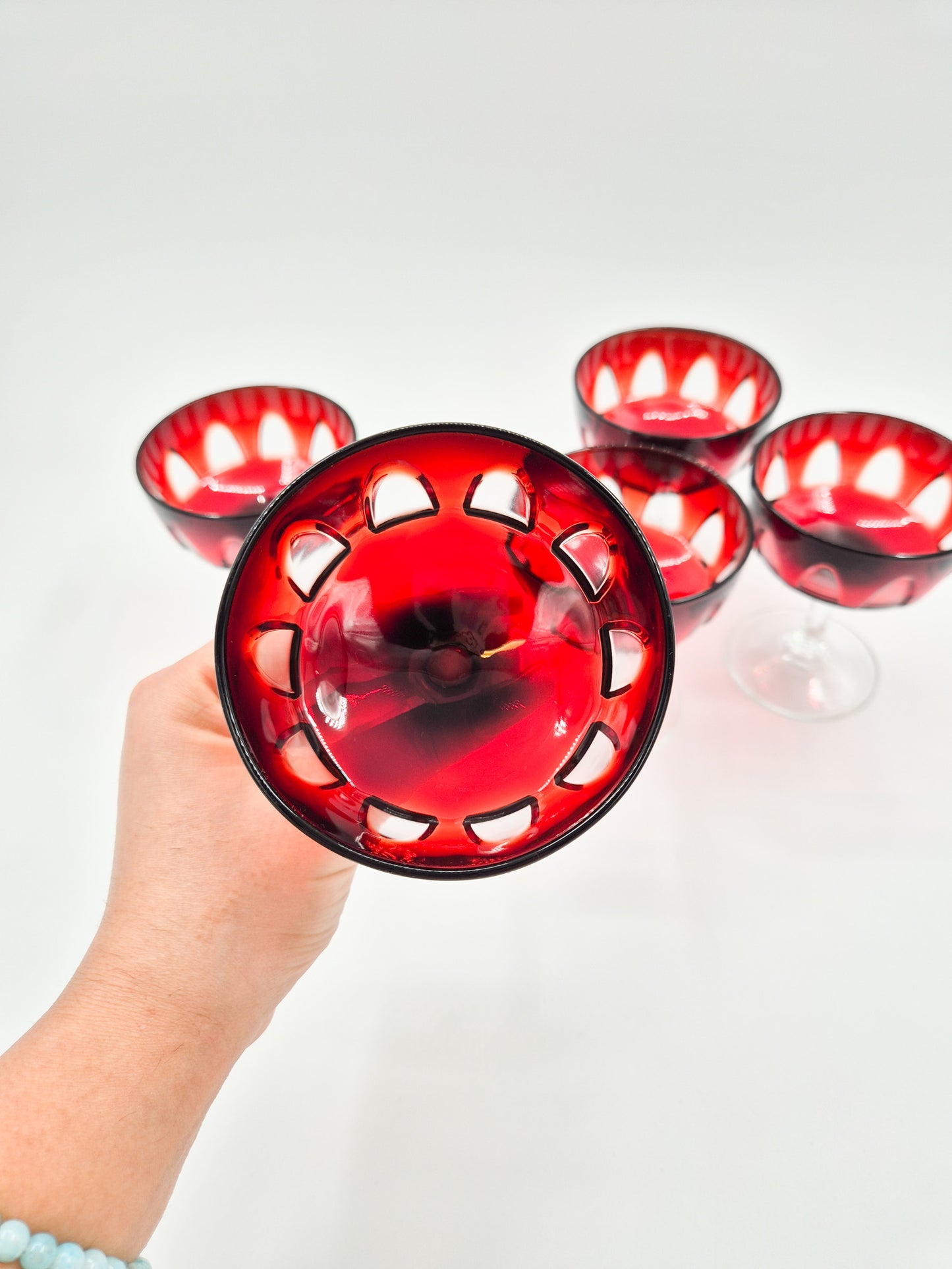 Set of 5 Luminarc Rubilux Ruby Red Coupe Glasses