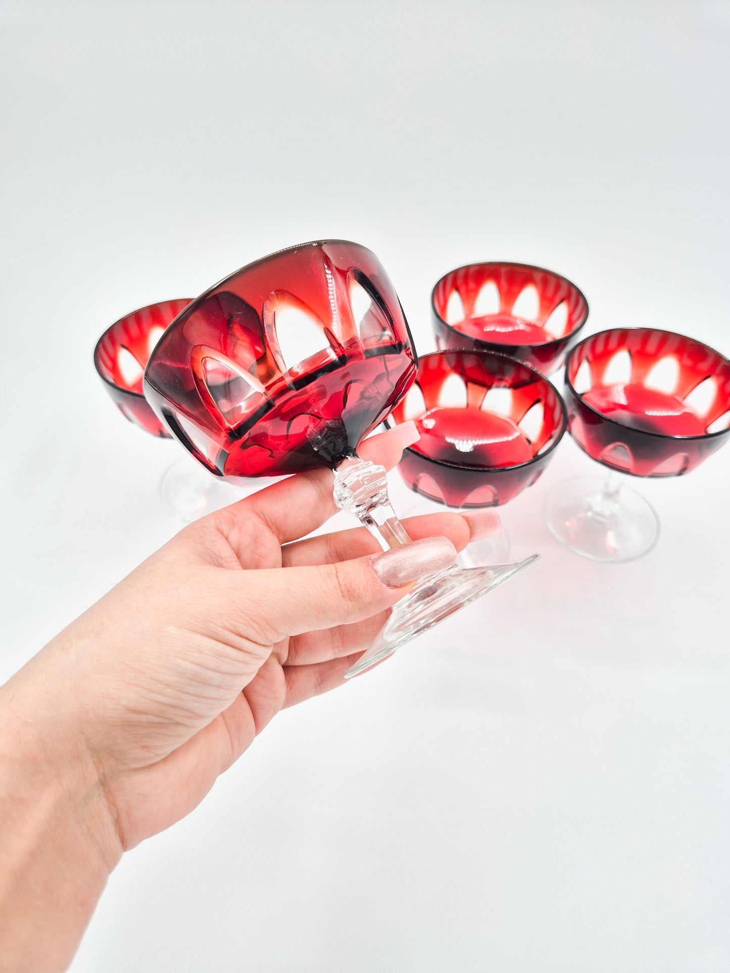 Set of 5 Luminarc Rubilux Ruby Red Coupe Glasses