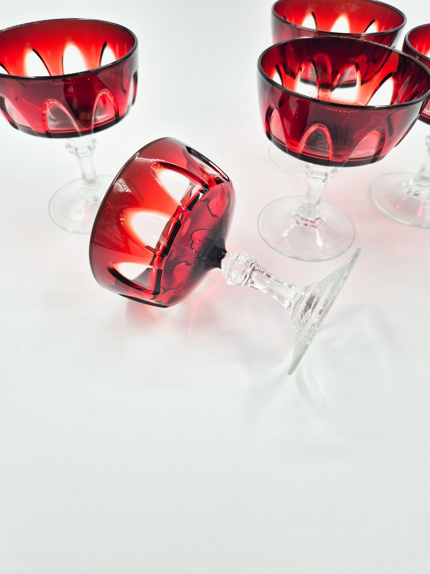 Set of 5 Luminarc Rubilux Ruby Red Coupe Glasses