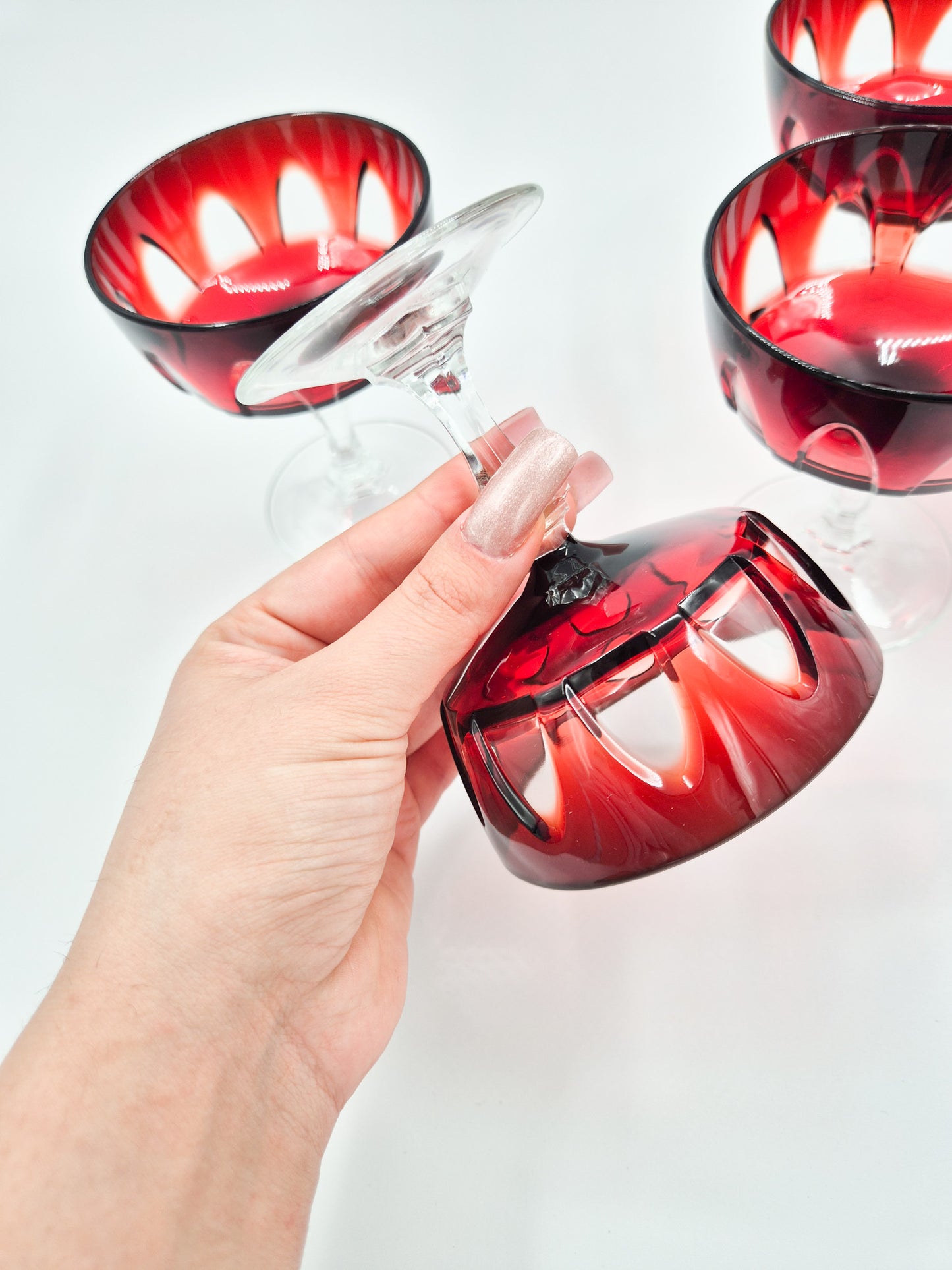 Set of 5 Luminarc Rubilux Ruby Red Coupe Glasses