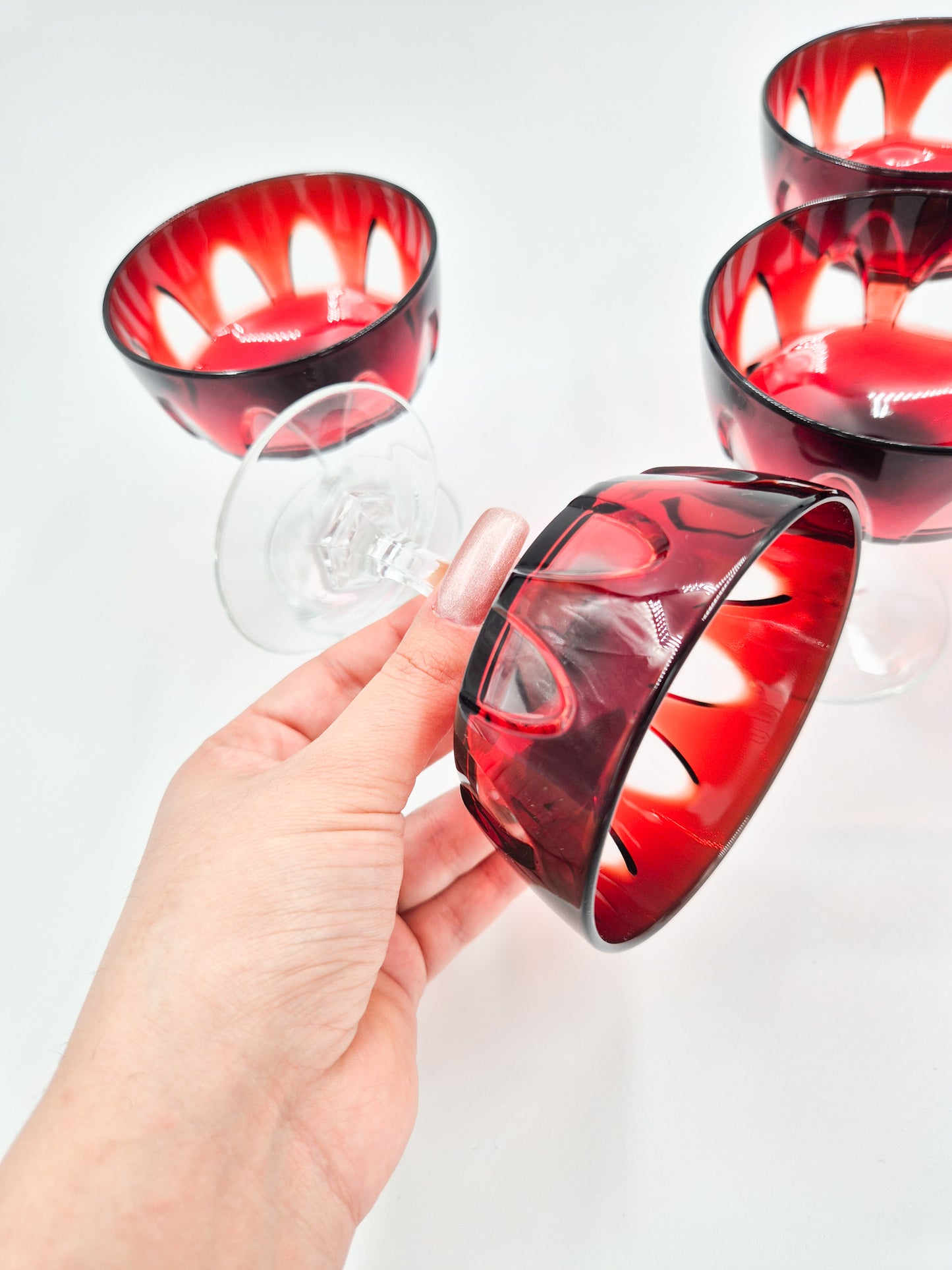 Set of 5 Luminarc Rubilux Ruby Red Coupe Glasses