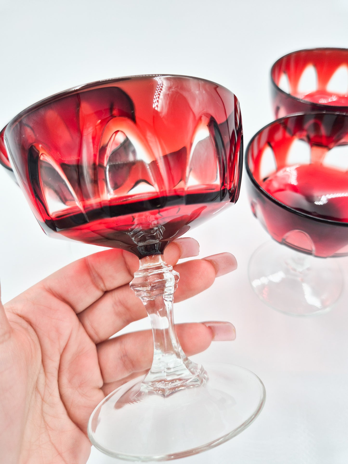 Set of 5 Luminarc Rubilux Ruby Red Coupe Glasses