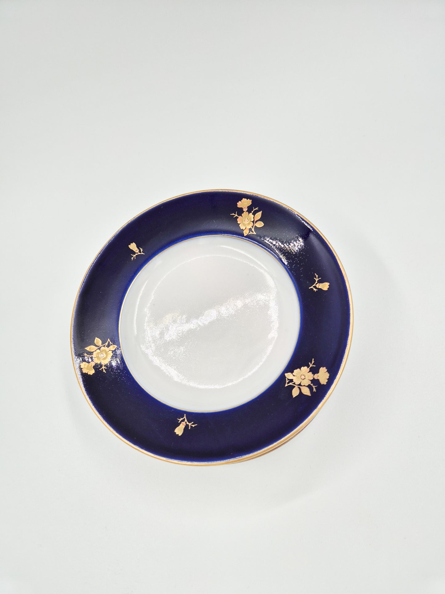 Set of 6 Lomonosov Golden Flowers Dessert Plates – Cobalt Blue & Gold USSR Porcelain 18 cm