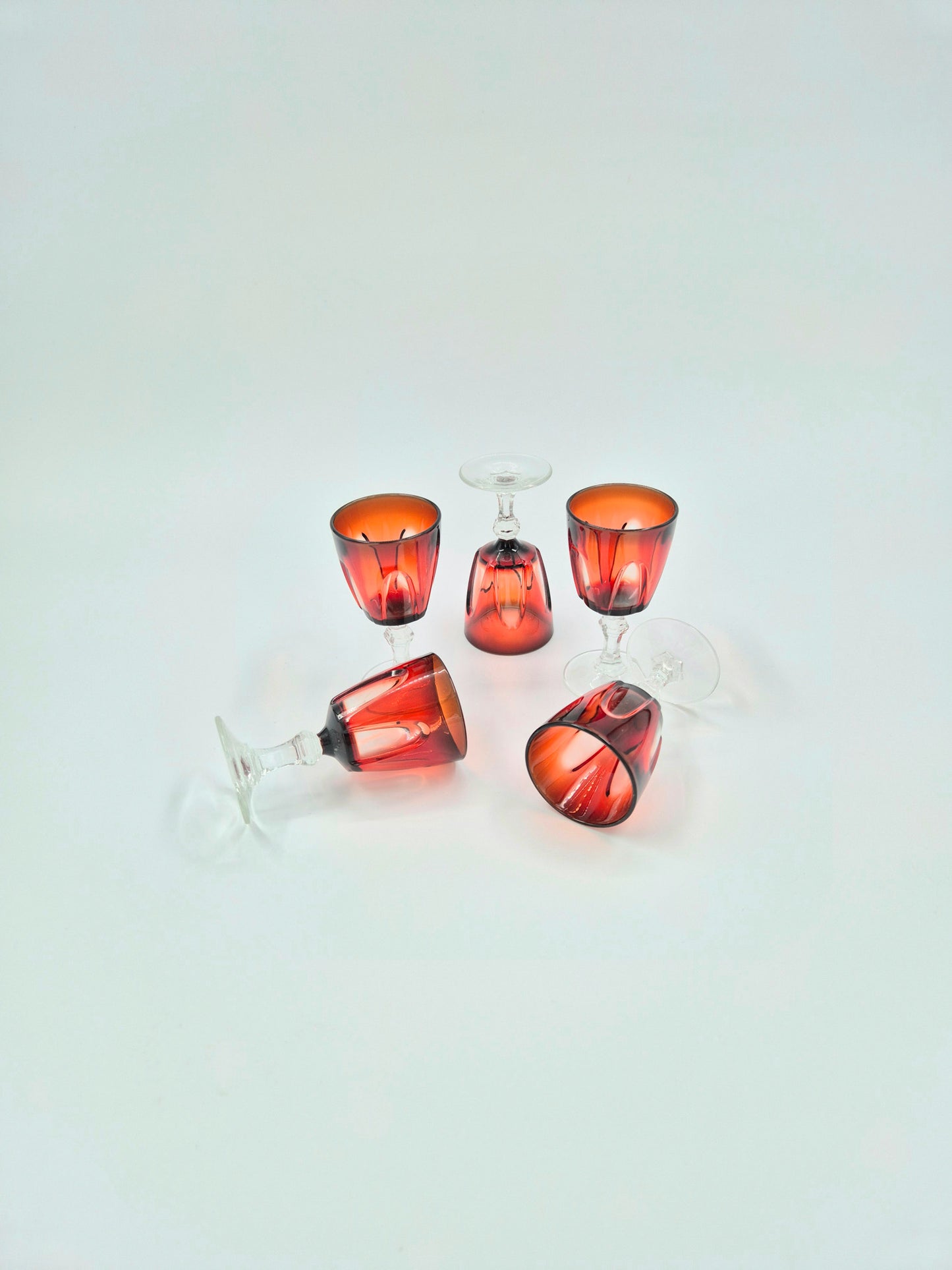 Set of 5 Cristal d’Arques Durand Shot Glasses – Ruby Red Vintage Snaps Glasses France