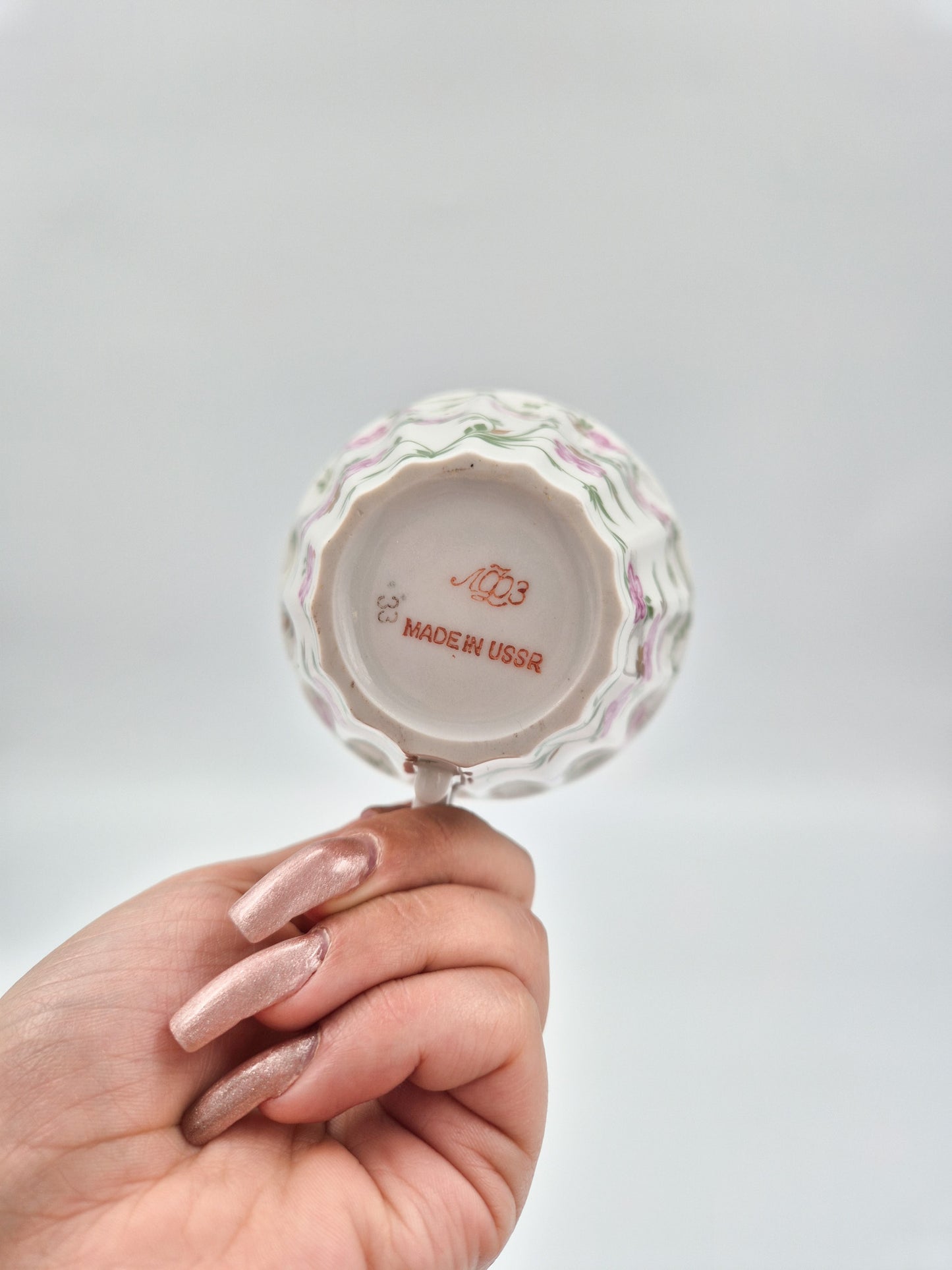 Lomonosov Porcelain Cup & Saucer Pink Floral Gold Trim