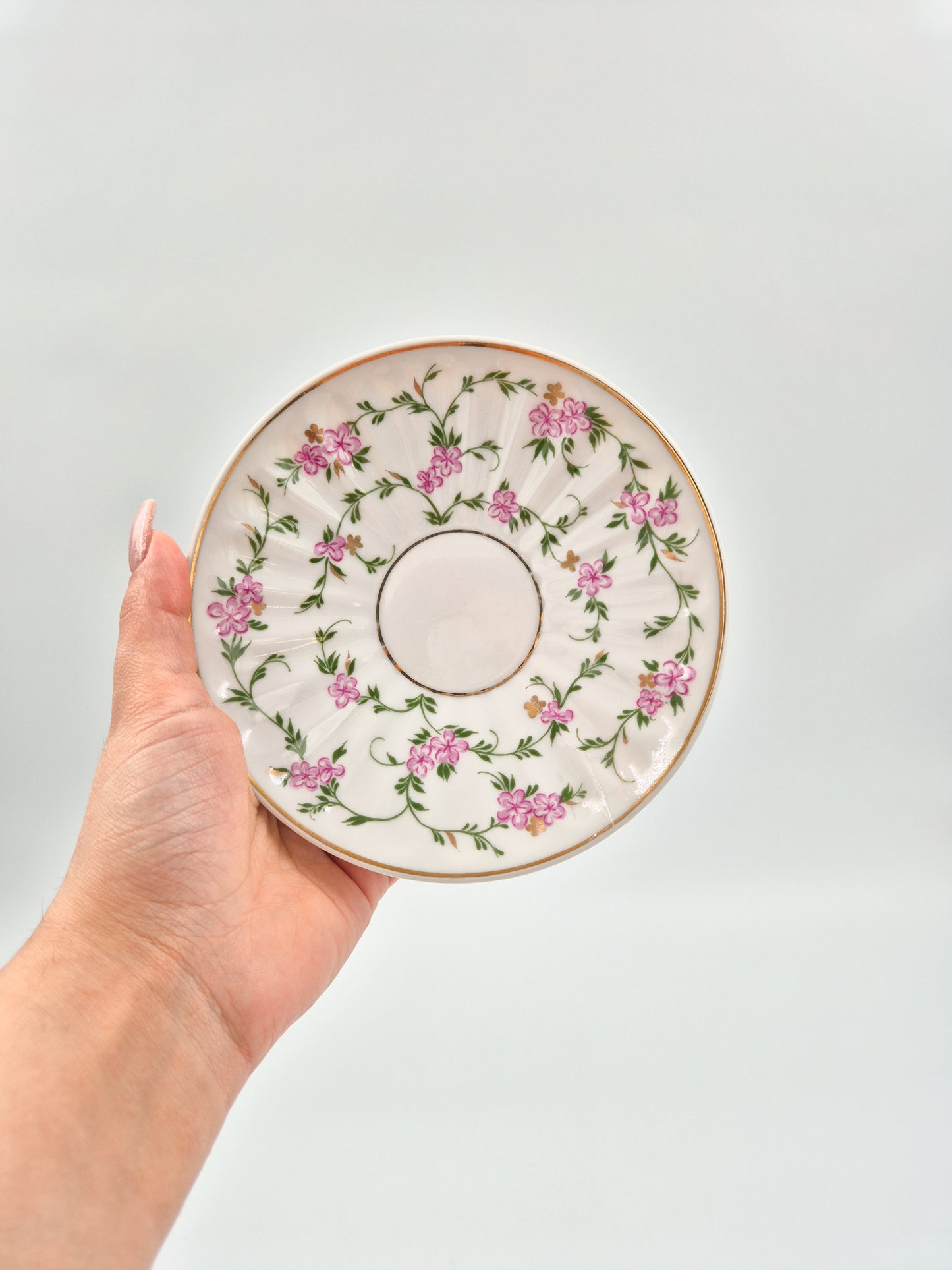 Lomonosov Porcelain Cup & Saucer Pink Floral Gold Trim