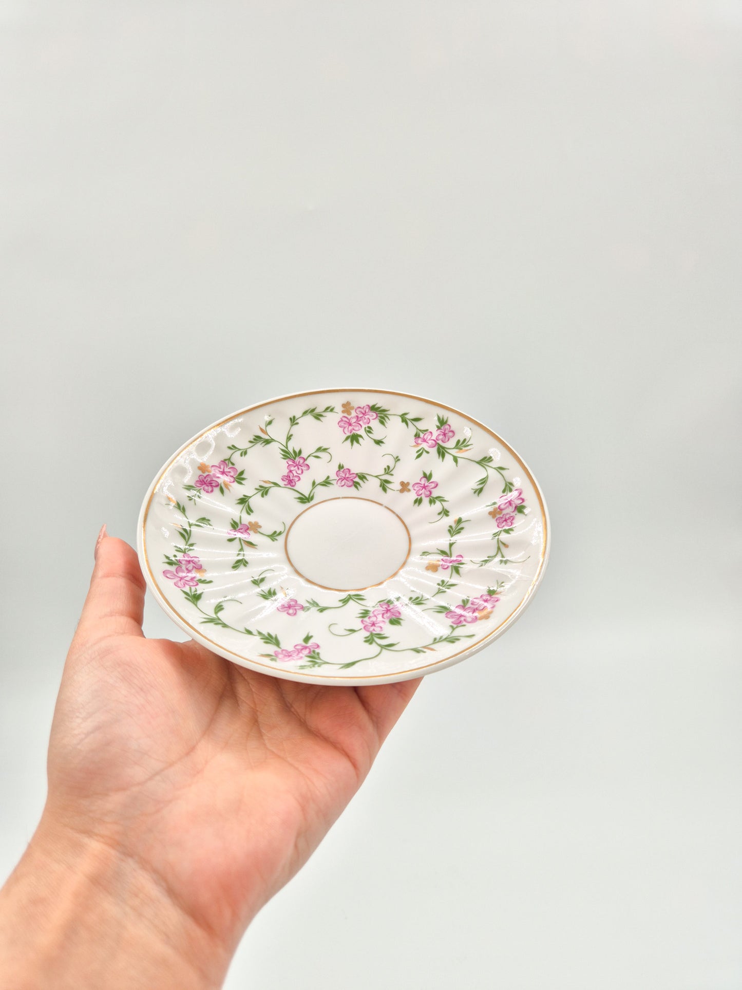Lomonosov Porcelain Cup & Saucer Pink Floral Gold Trim