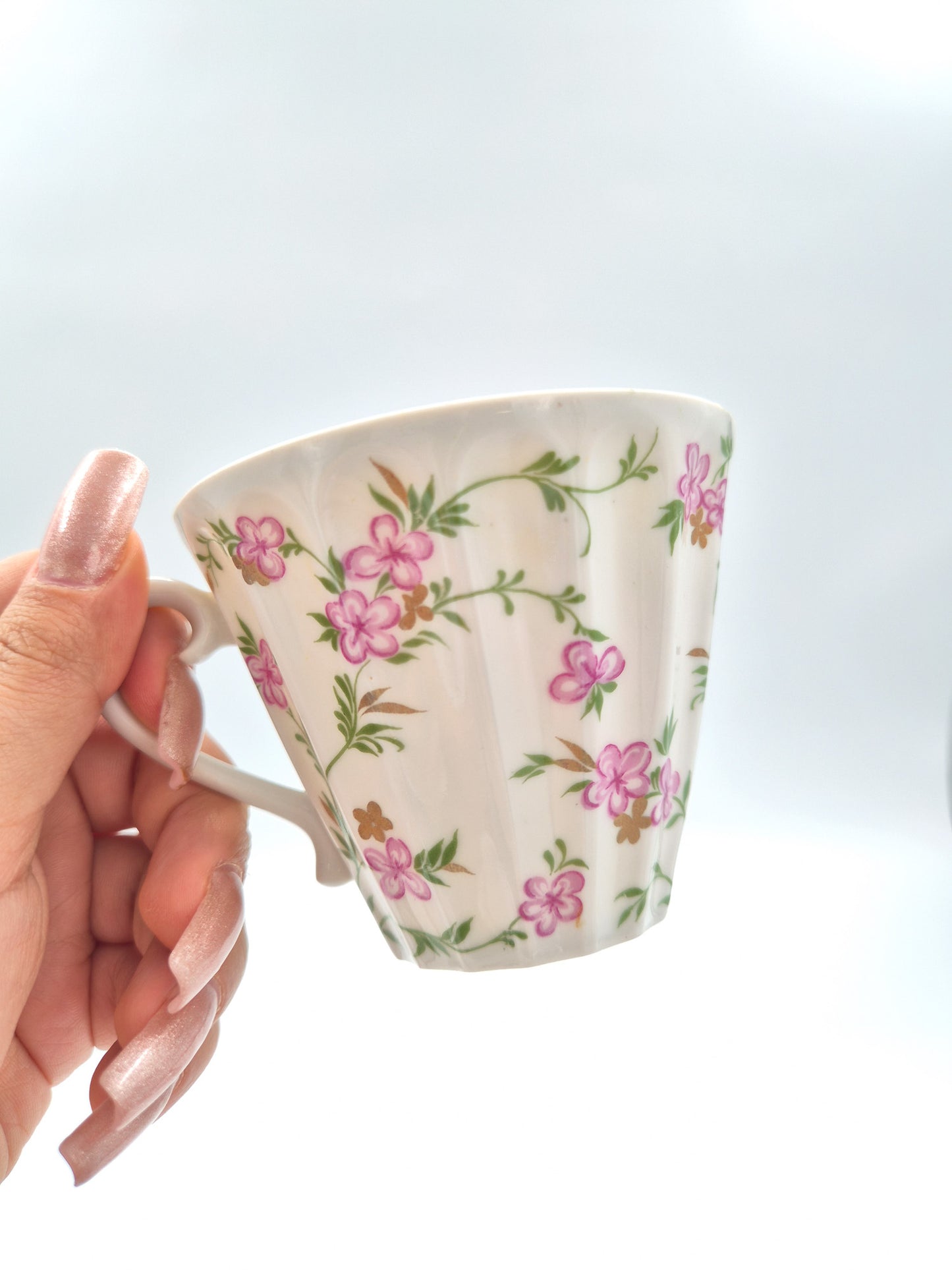 Lomonosov Porcelain Cup & Saucer Pink Floral Gold Trim