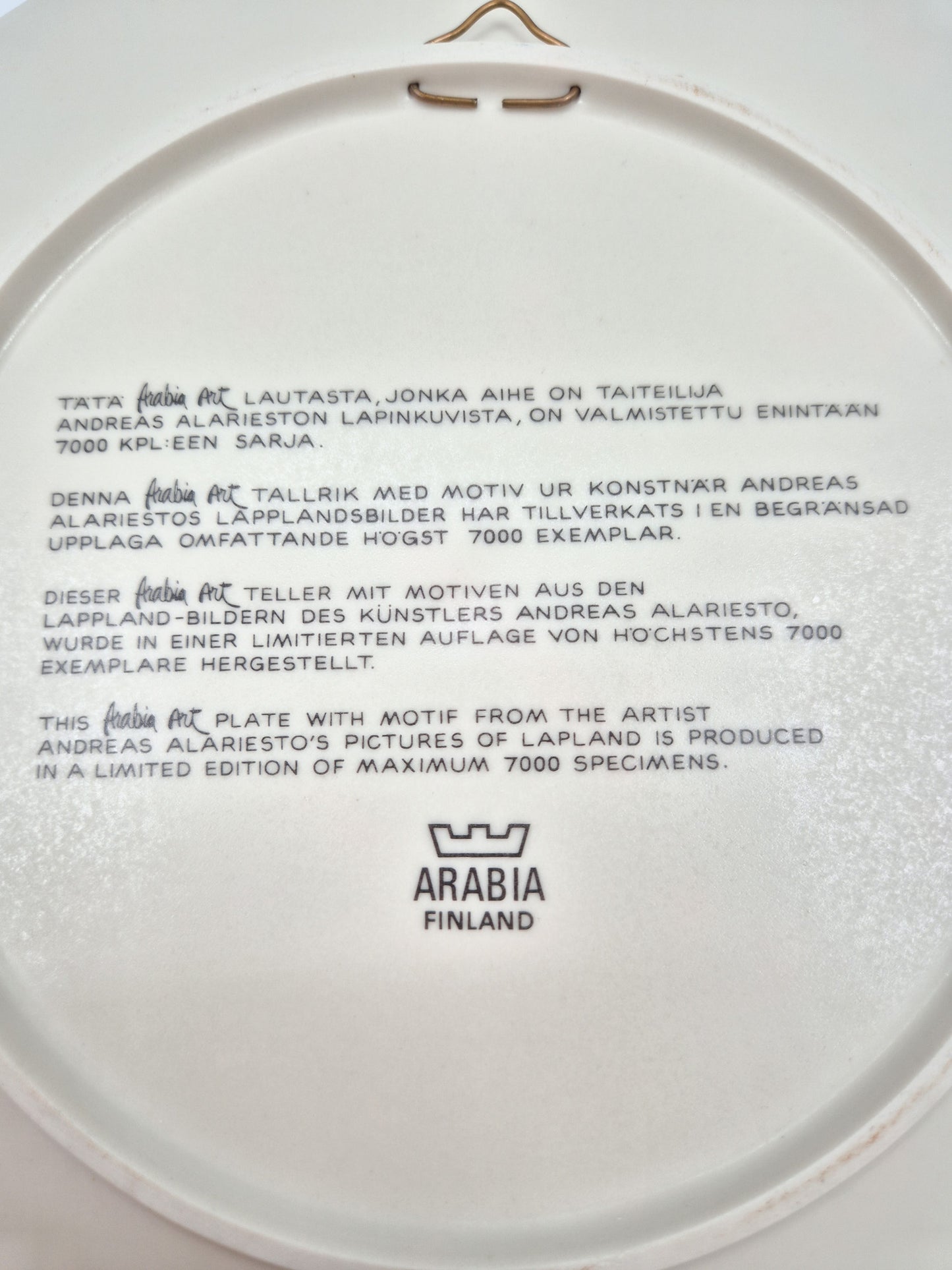 Arabia Finland 1982 Andreas Alariesto Lapland Wall Plate – Limited Edition 7000