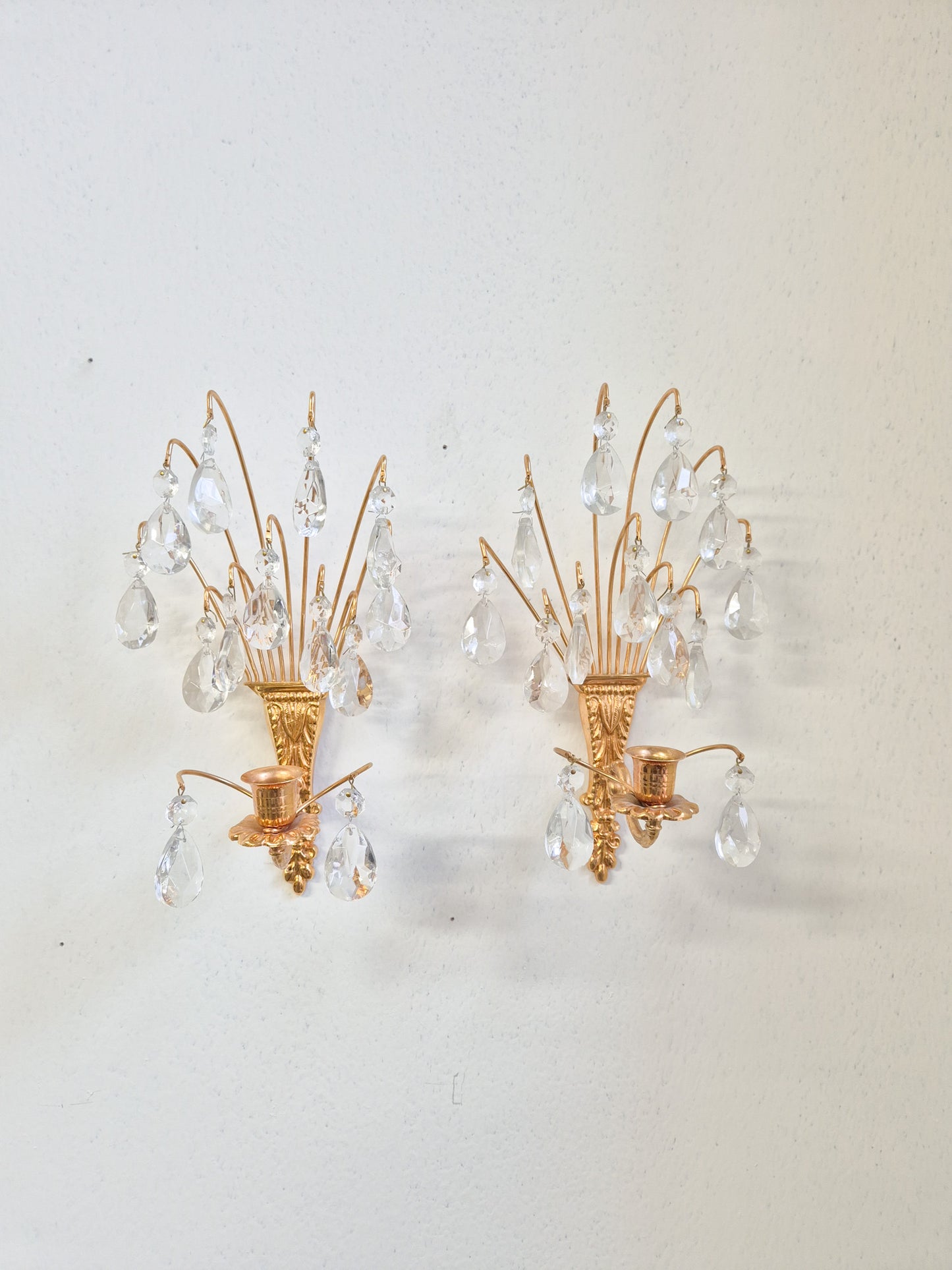 Turun Kristalli Wall Candle Holder Crystal Brass Sconce Pair