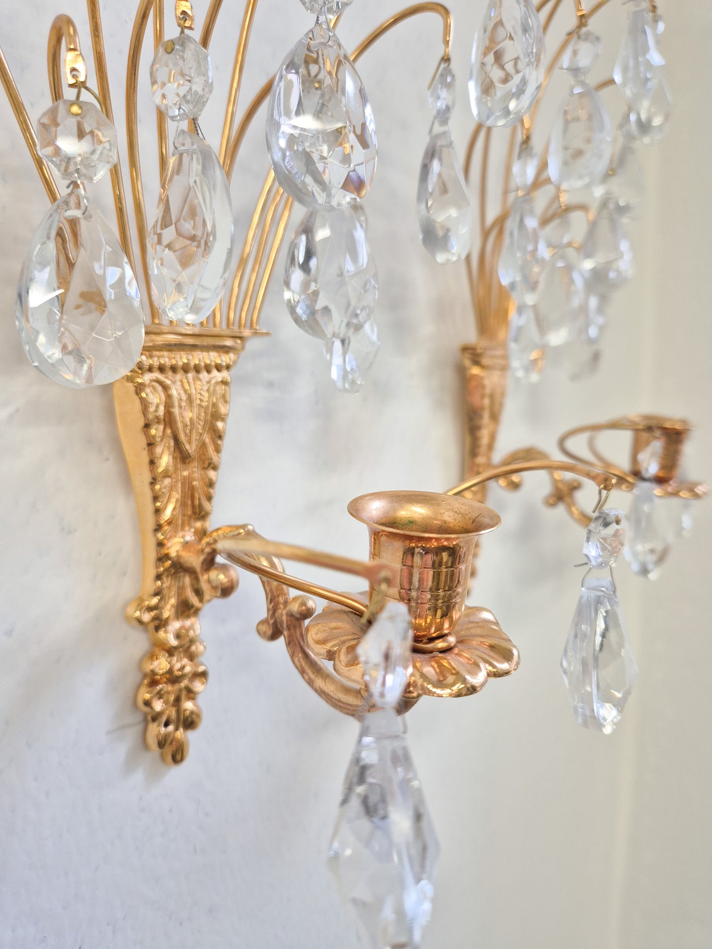 Turun Kristalli Wall Candle Holder Crystal Brass Sconce Pair