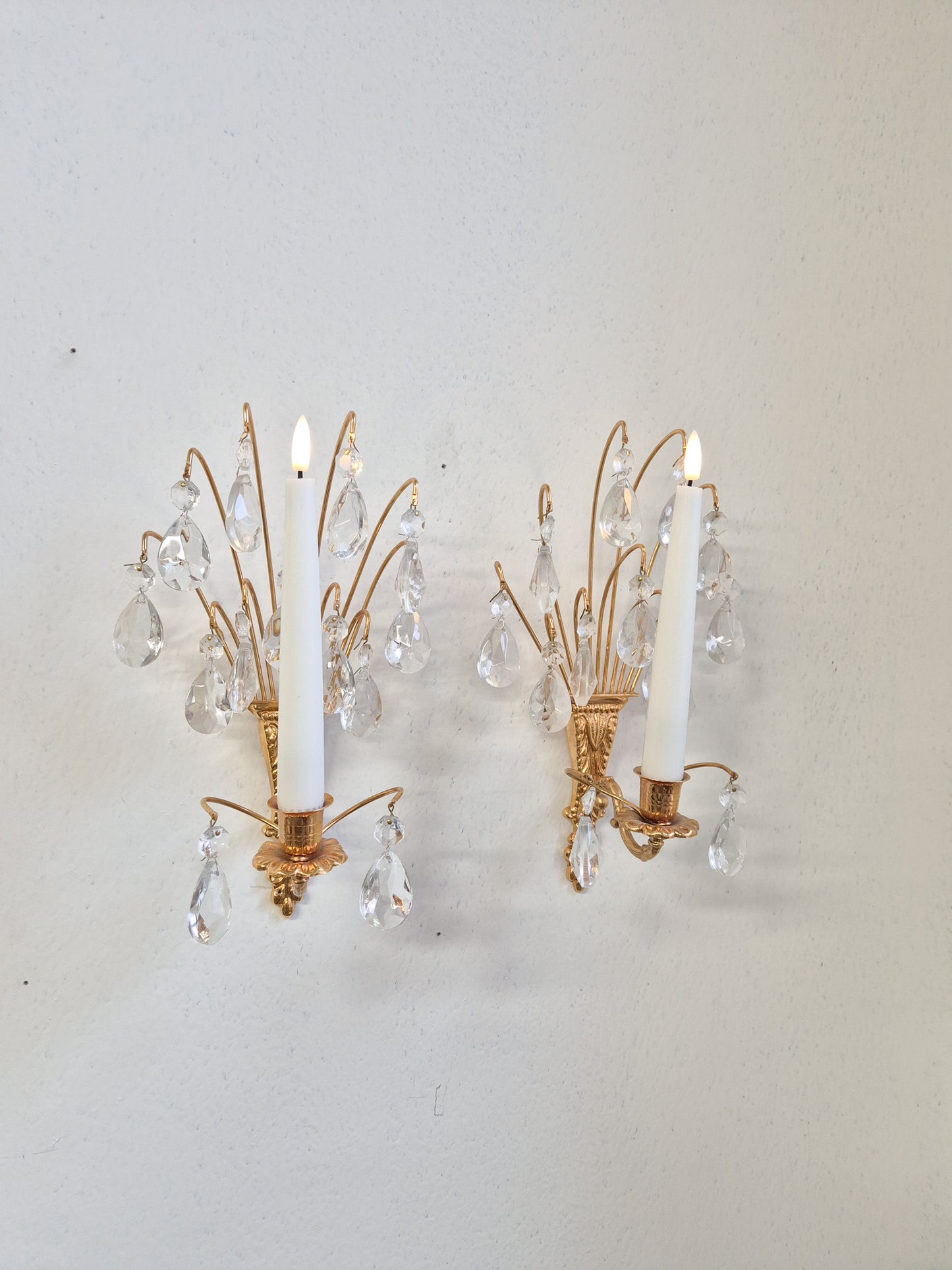 Turun Kristalli Wall Candle Holder Crystal Brass Sconce Pair