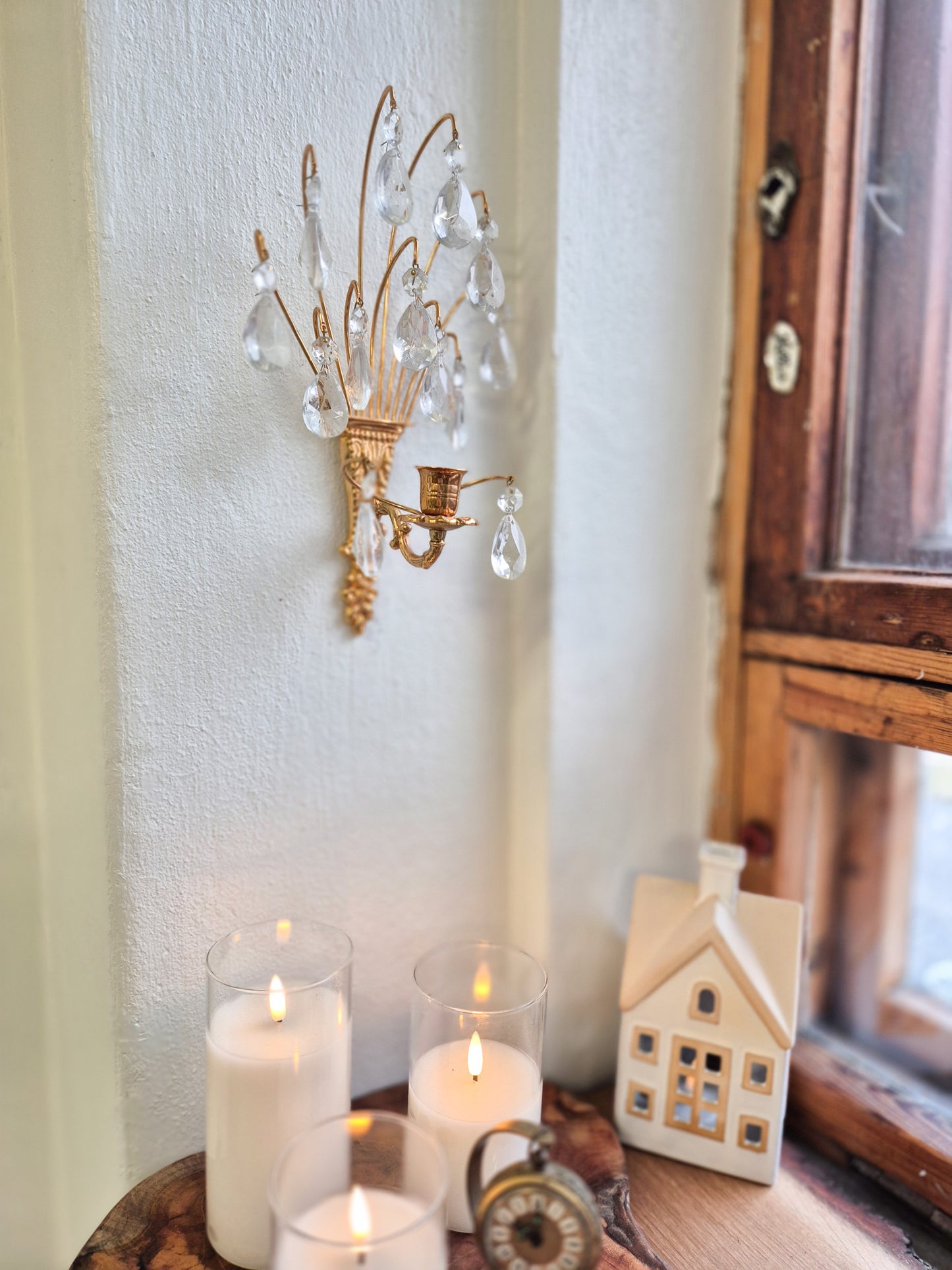 Turun Kristalli Wall Candle Holder Crystal Brass Sconce Pair