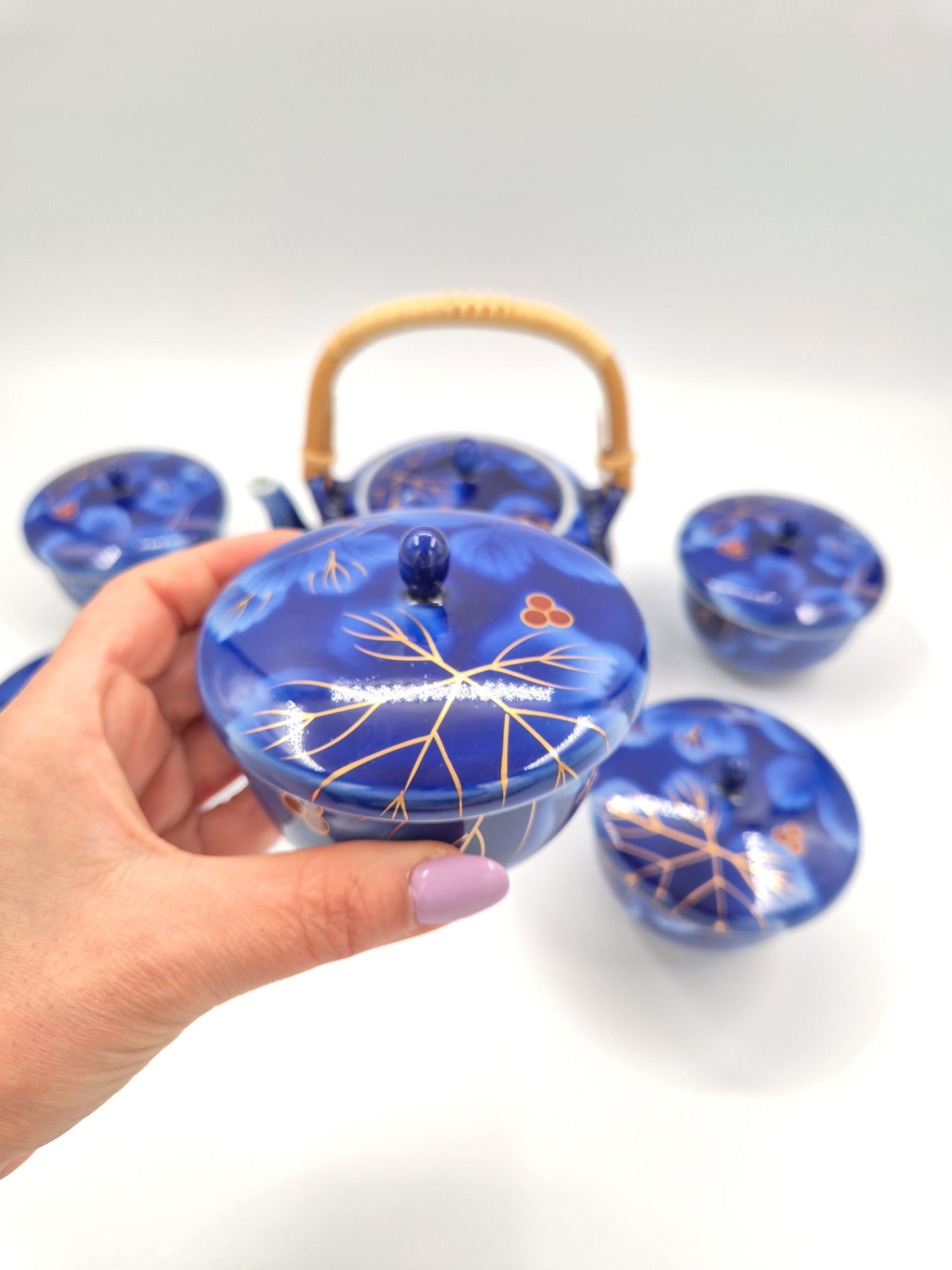 Japanese Fukagawa Seiji Porcelain Tea Set – Teapot with 5 Cups