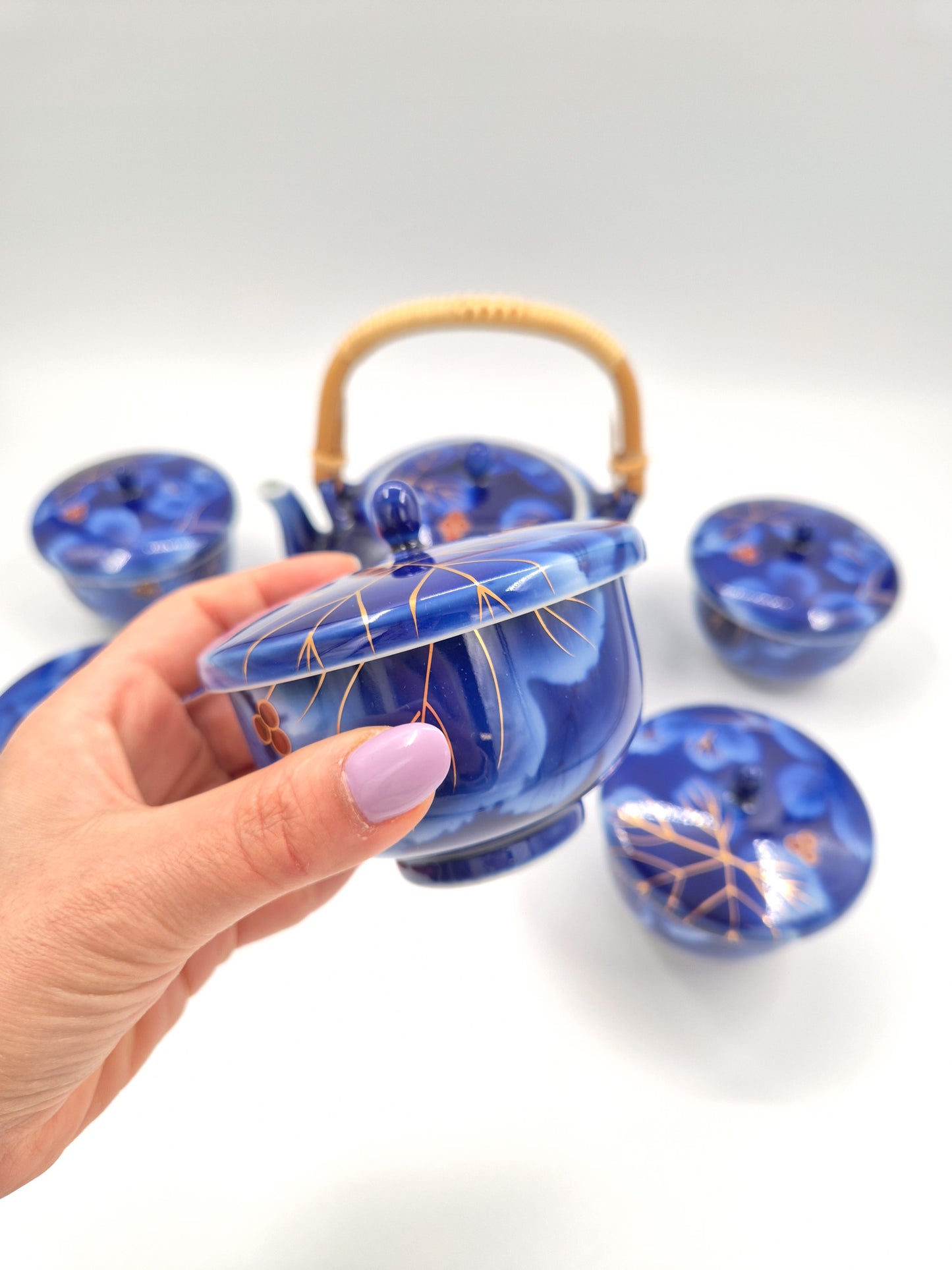 Japanese Fukagawa Seiji Porcelain Tea Set – Teapot with 5 Cups