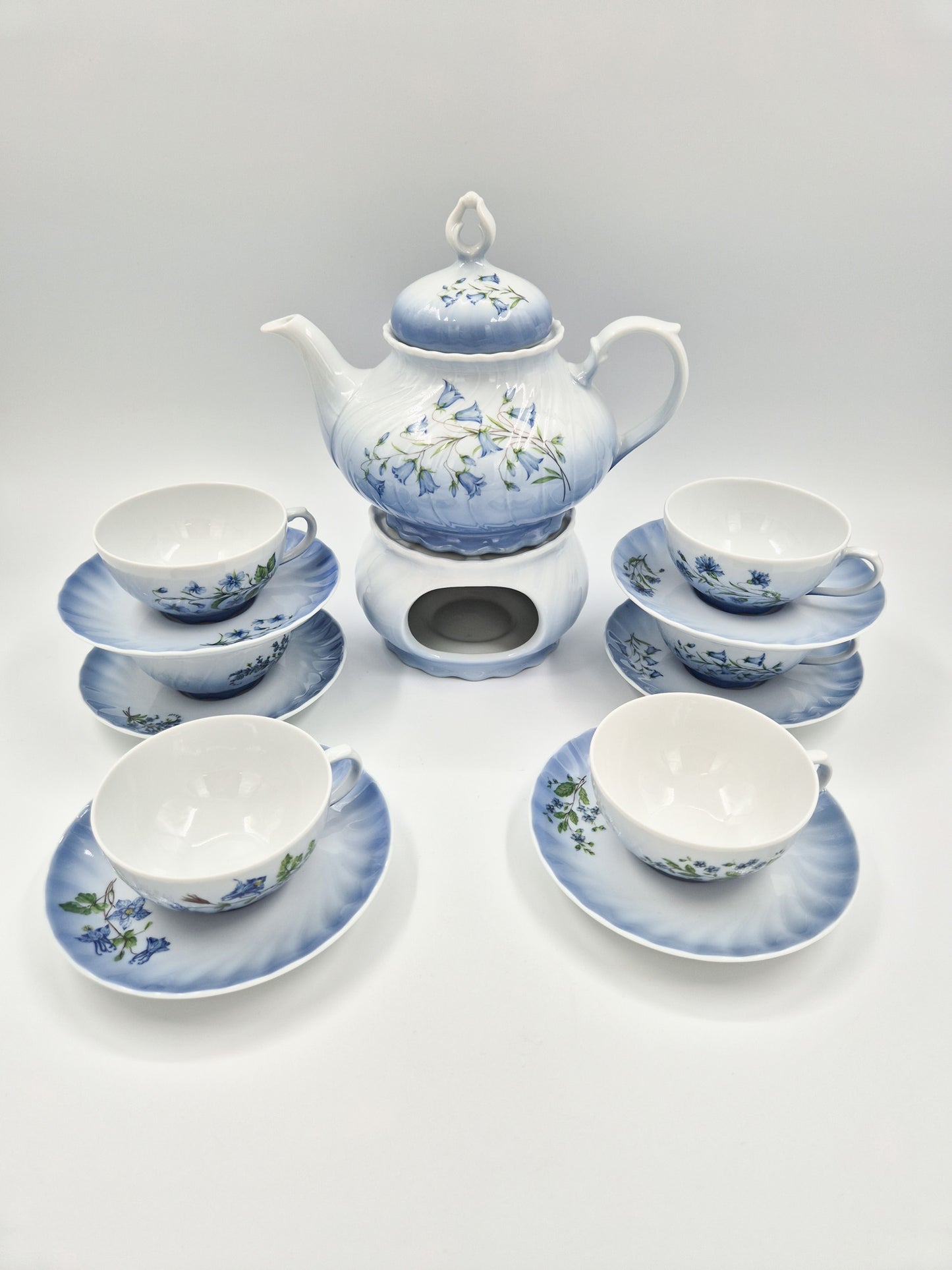 Christineholm Porcelain Tea Set with Warmer – Teapot & Cups Floral Blue Design