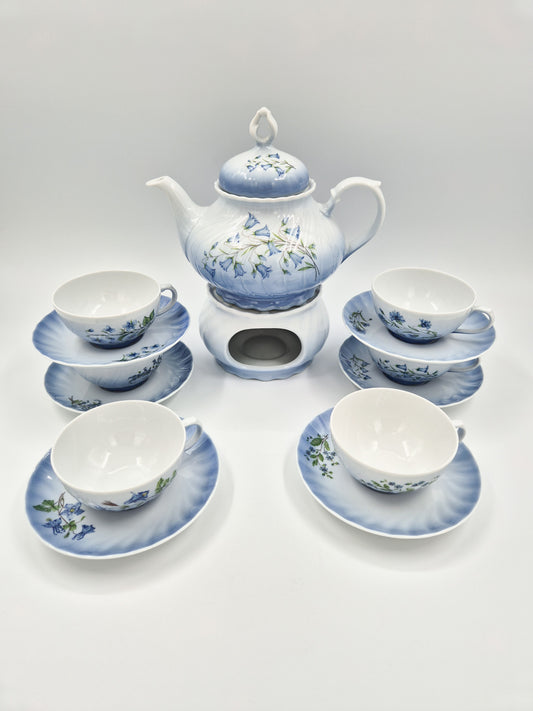 Christineholm Porcelain Tea Set with Warmer – Teapot & Cups Floral Blue Design