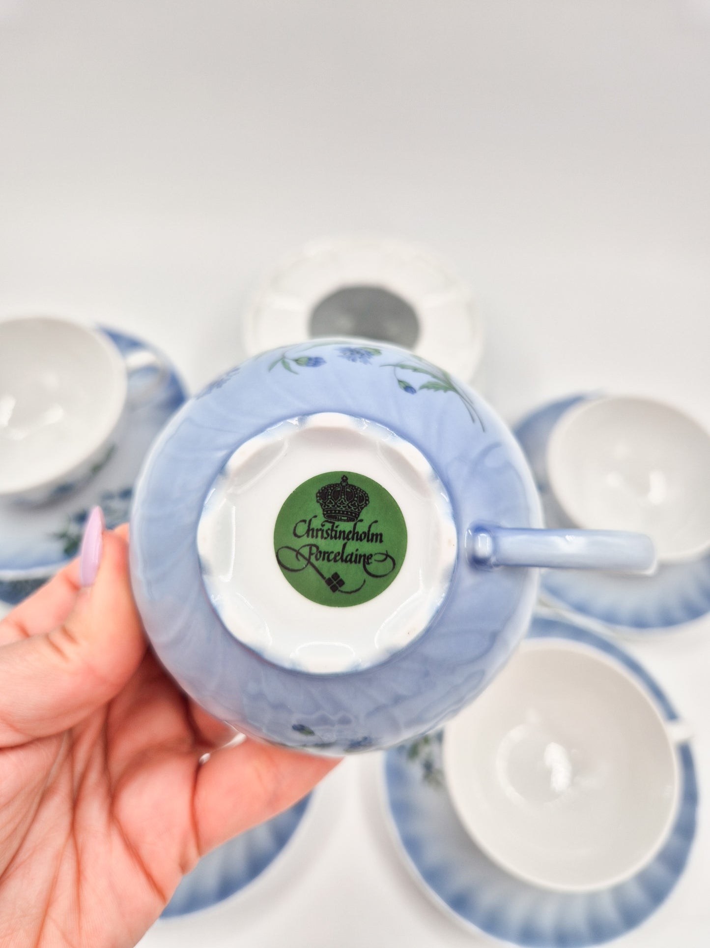 Christineholm Porcelain Tea Set with Warmer – Teapot & Cups Floral Blue Design