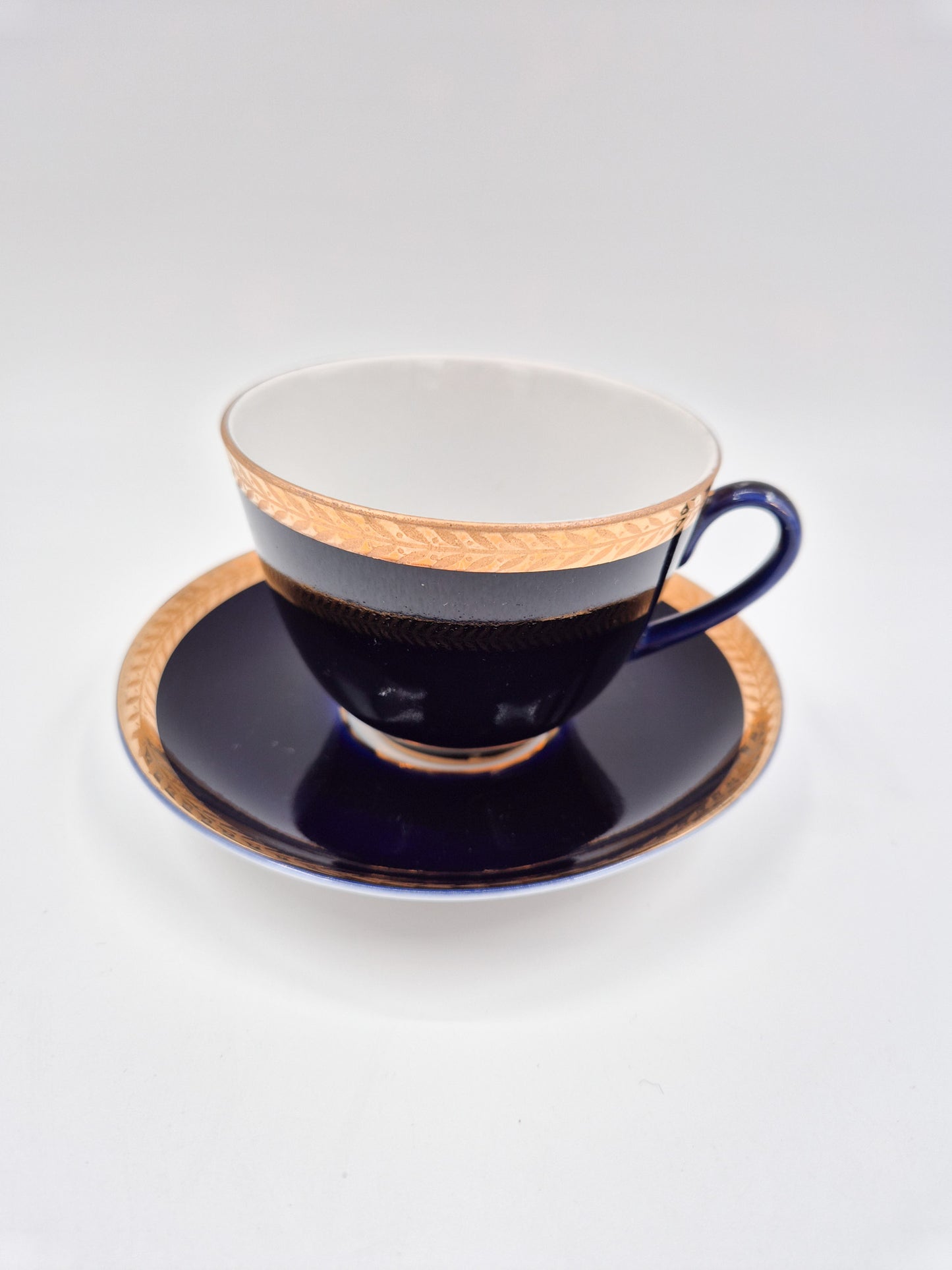 Set of 4 Lomonosov Cobalt Blue Cup & Saucer -  Gold Floral USSR Vintage