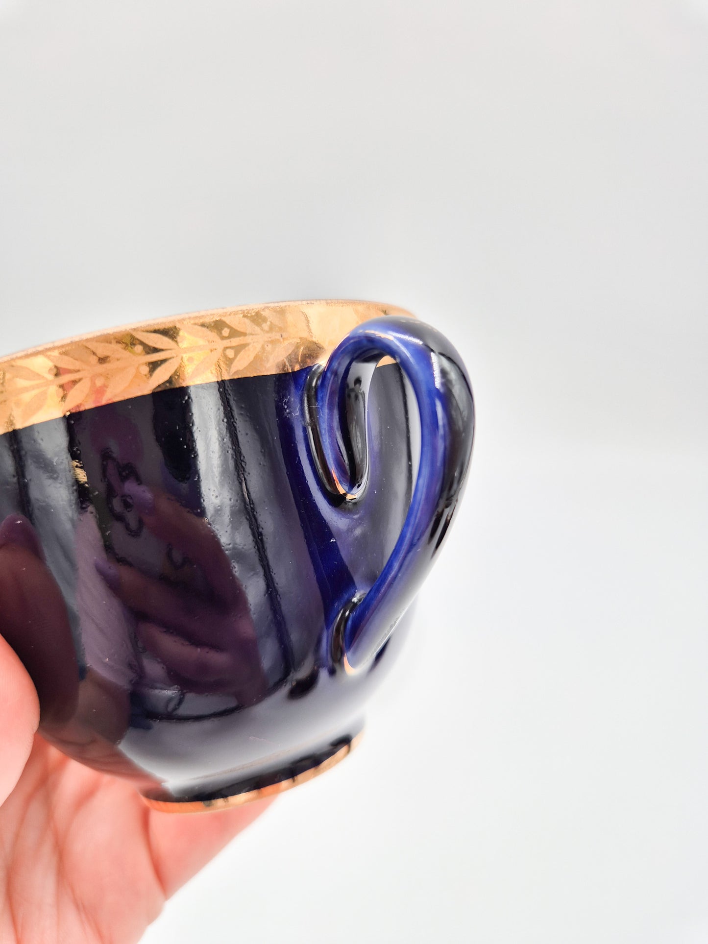 Set of 4 Lomonosov Cobalt Blue Cup & Saucer -  Gold Floral USSR Vintage