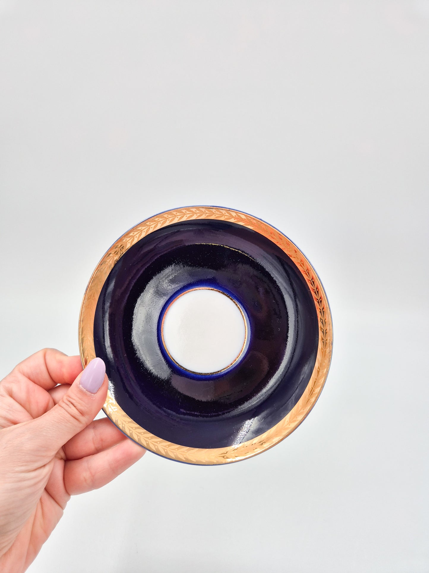 Set of 4 Lomonosov Cobalt Blue Cup & Saucer -  Gold Floral USSR Vintage