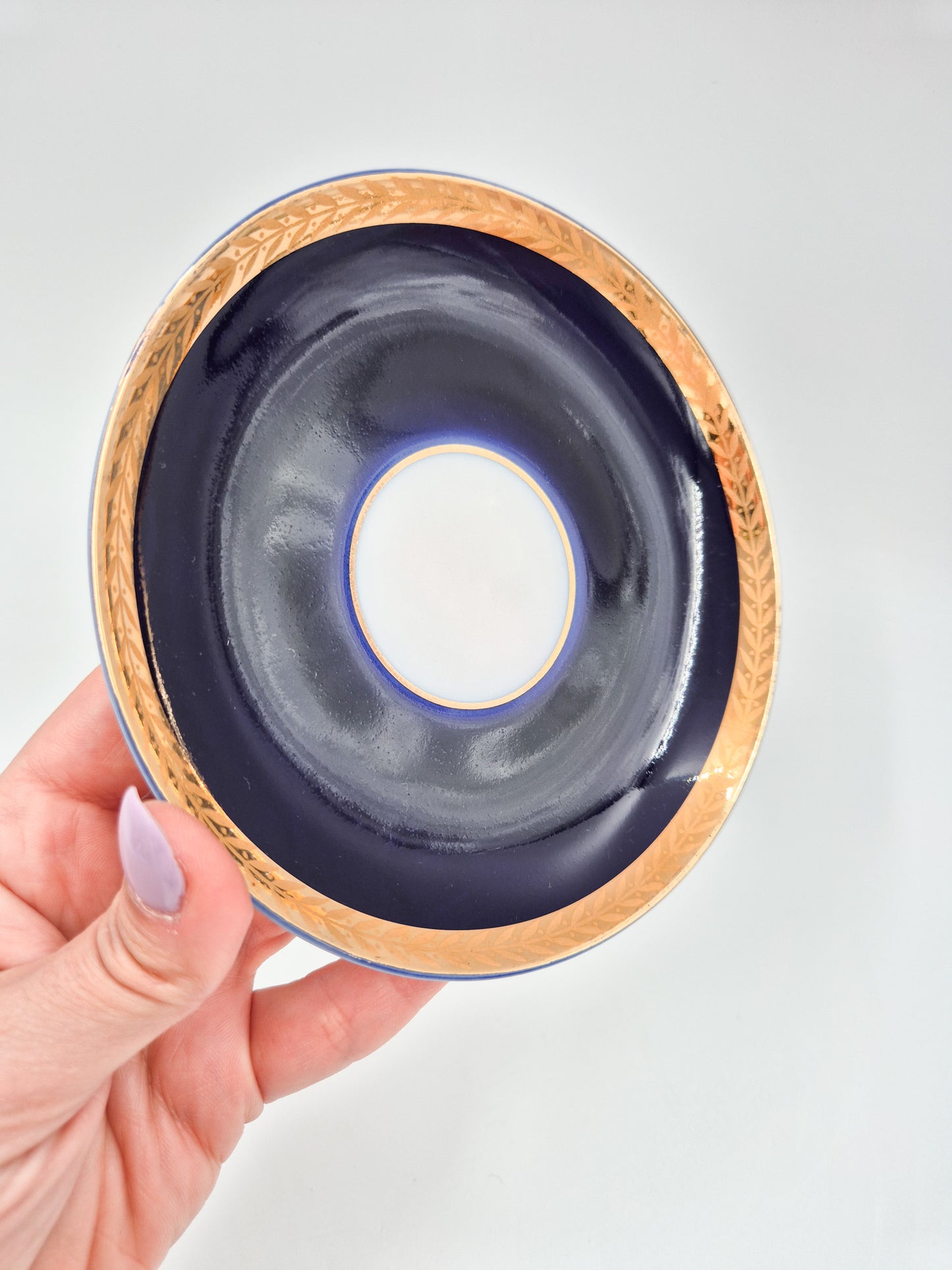 Set of 4 Lomonosov Cobalt Blue Cup & Saucer -  Gold Floral USSR Vintage