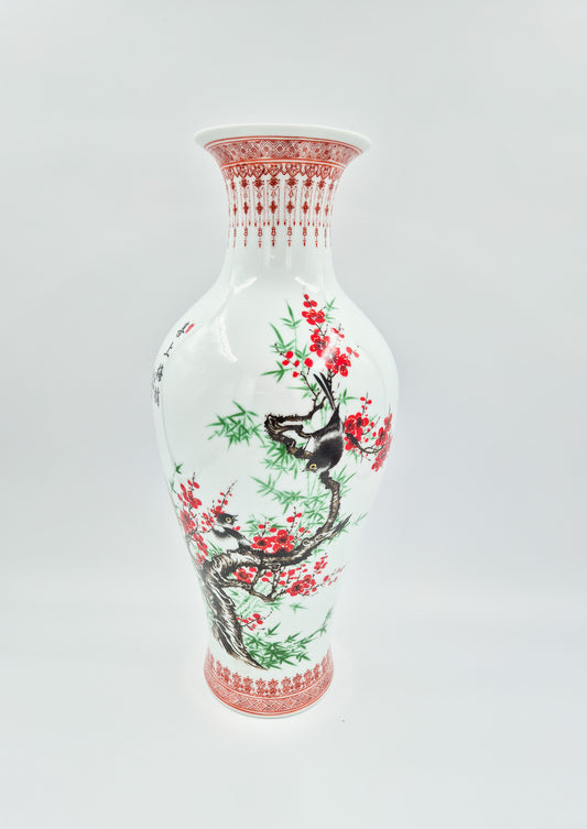 Chinese Style Porcelain Vase – Hand Painted Floral & Bird Motif