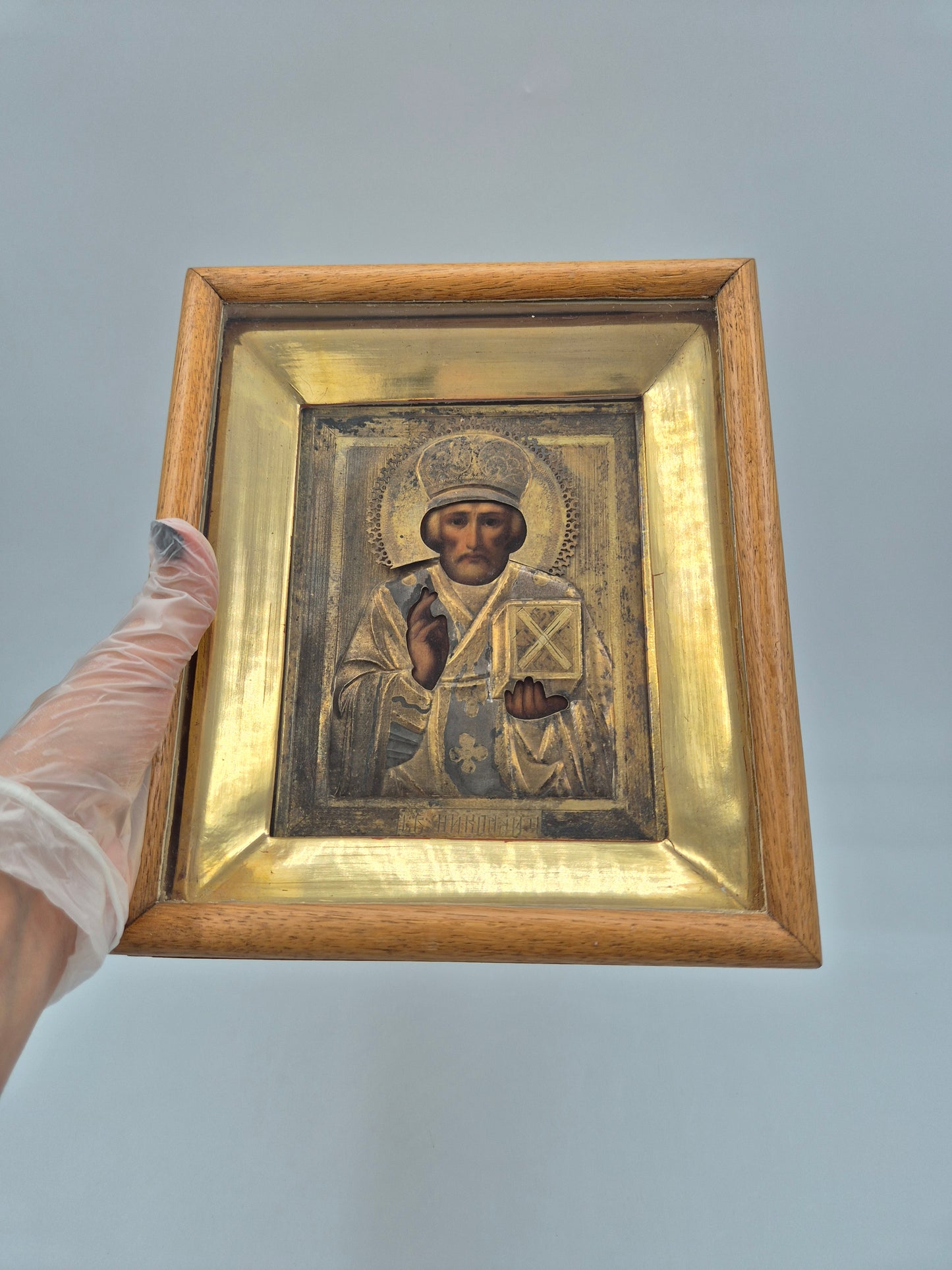 Antique Orthodox Icon – Saint Nicholas – Wooden Travel Case – Late 19th / Early 20th Century