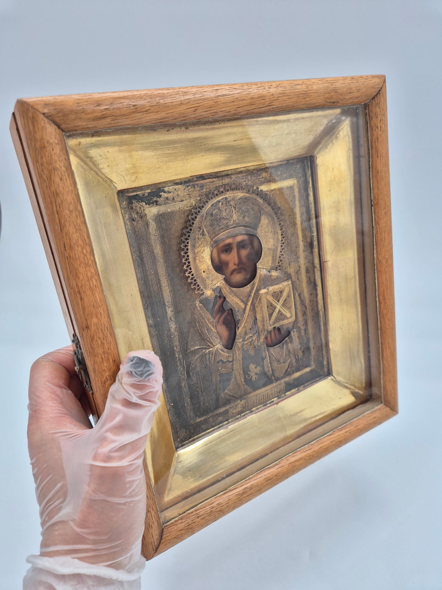 Antique Orthodox Icon – Saint Nicholas – Wooden Travel Case – Late 19th / Early 20th Century