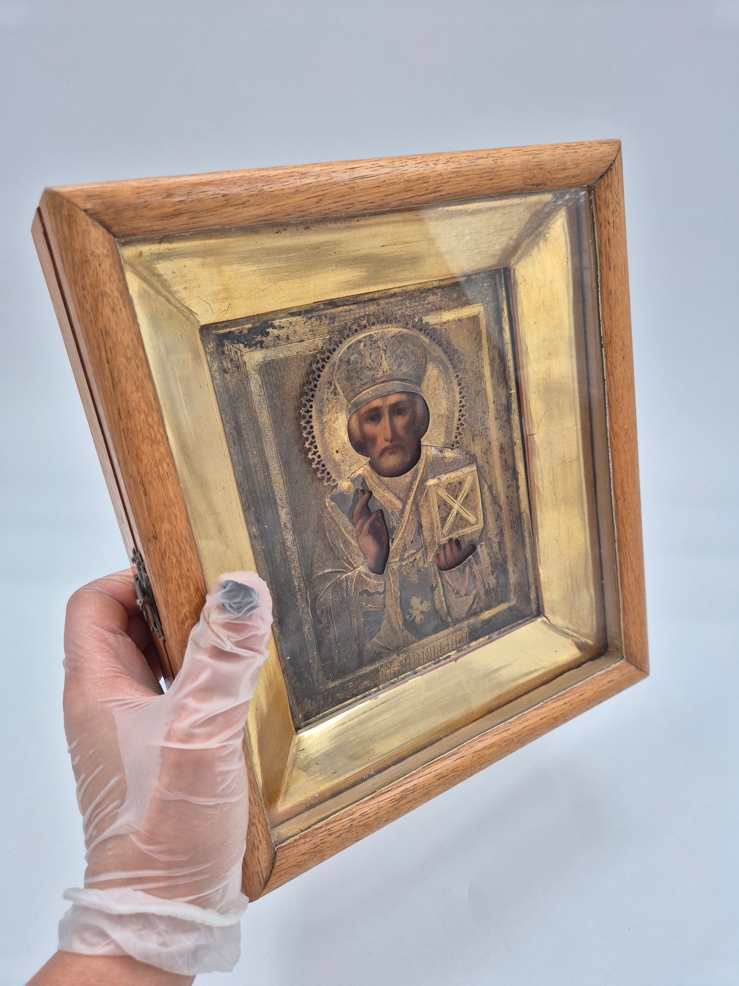 Antique Orthodox Icon – Saint Nicholas – Wooden Travel Case – Late 19th / Early 20th Century