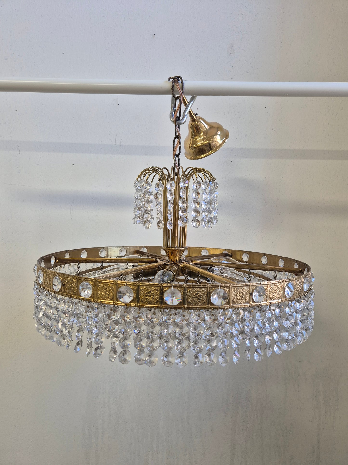 Vintage Brass and Crystal Chandelier